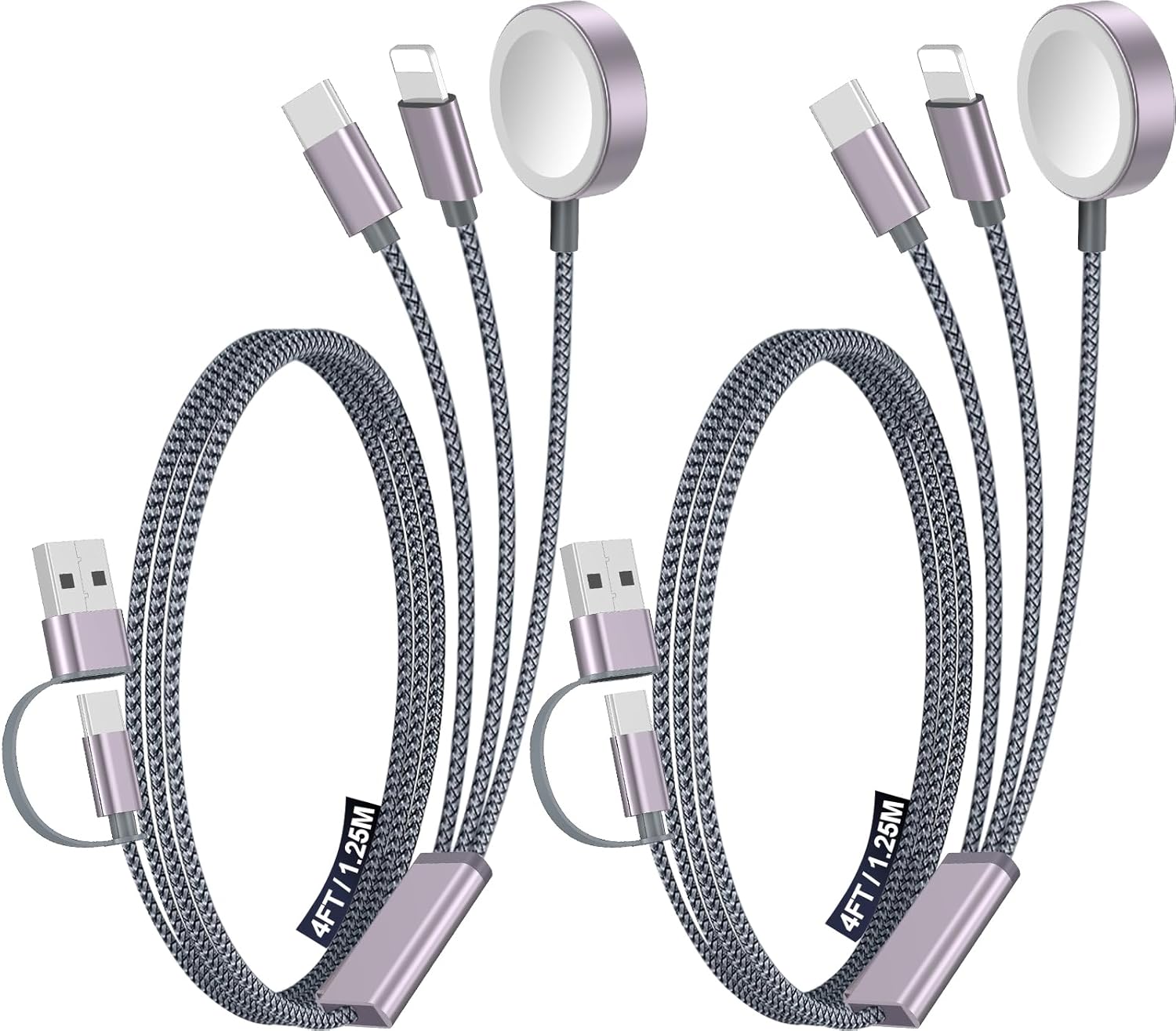 2Pack Multi Charging Cable Cord for Travel Vacation Essentials,ApTLe Watch Charger,iPhone 17 Charger,[3-in-2] USB A/Type C/Lightning Cable for iWatch,iPhone 17-11,Xbox Series X&S,Airpods,Home,Office