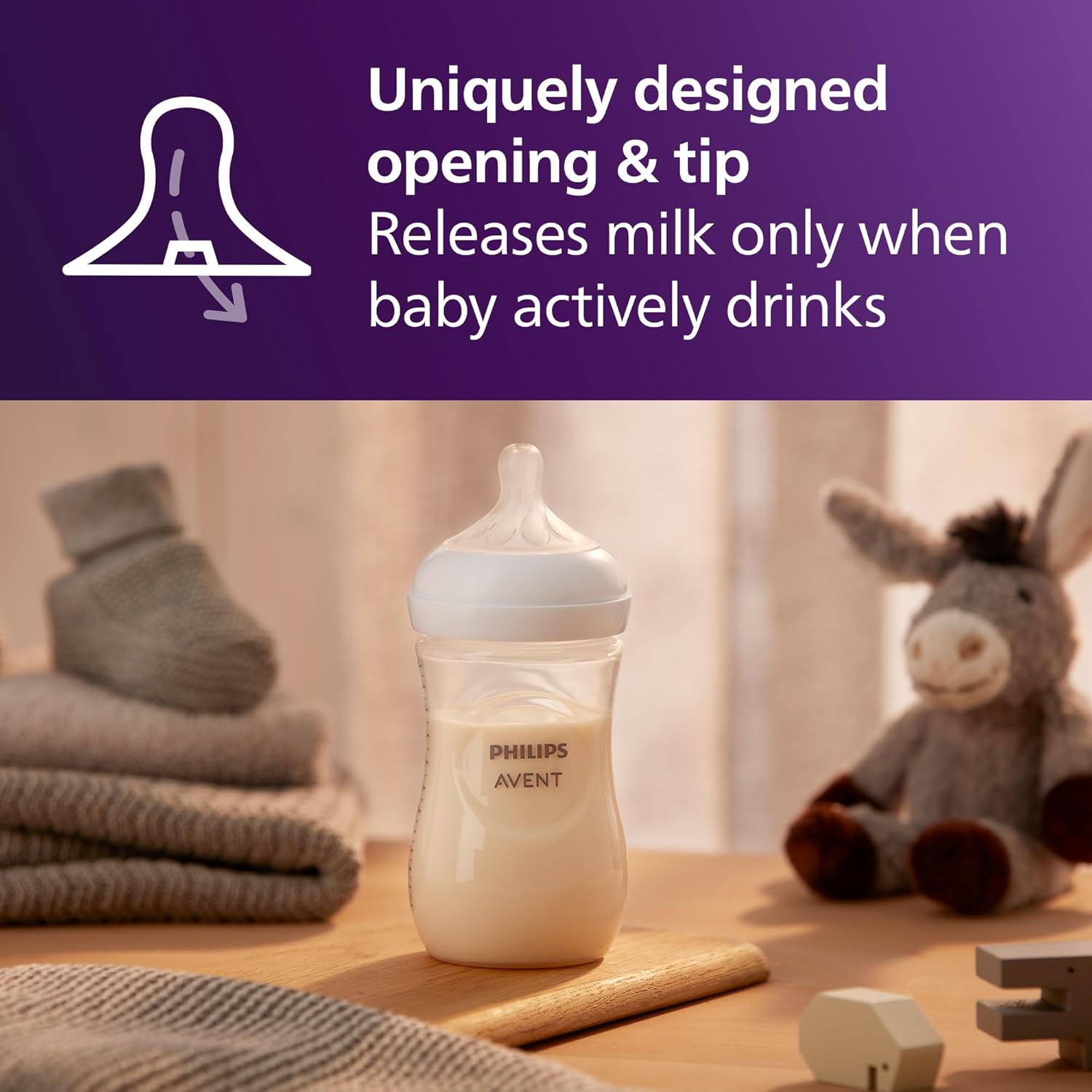 Philips Avent Natural Baby Bottles with Natural Response NipTLes (Medium Flow, Flow 3), 9oz, 4-Pack, SCY903/04