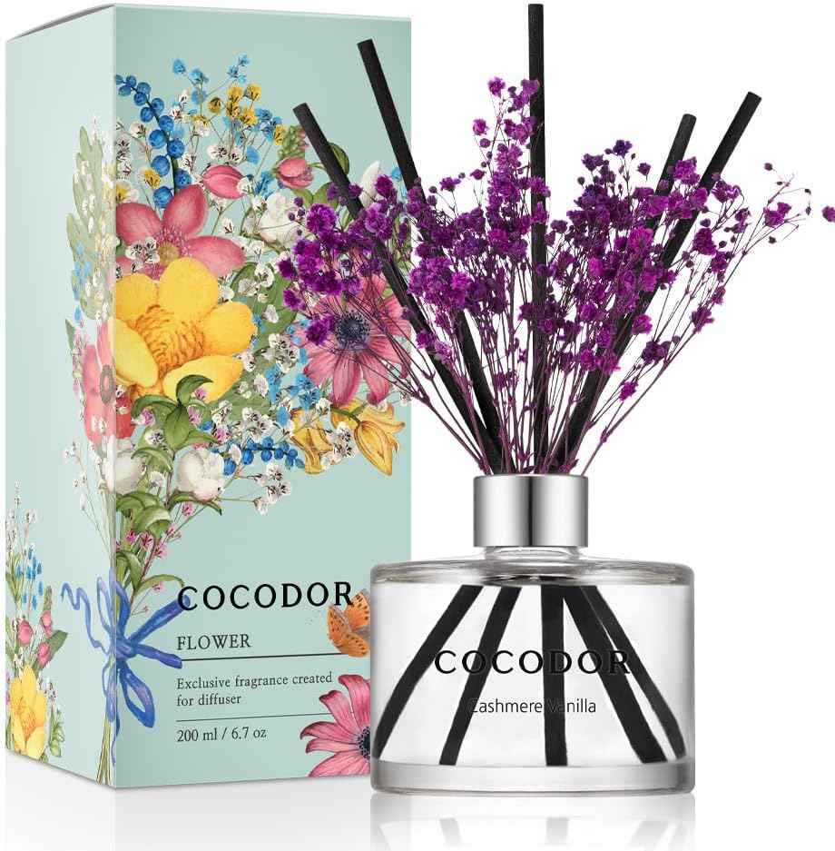 COCODOR Reed Diffuser Set with Preserved Baby's Breath with Sticks/April Breeze / 6.7oz / Scent Fragrance Oil Diffuser for Bedroom Bathroom Home Décor