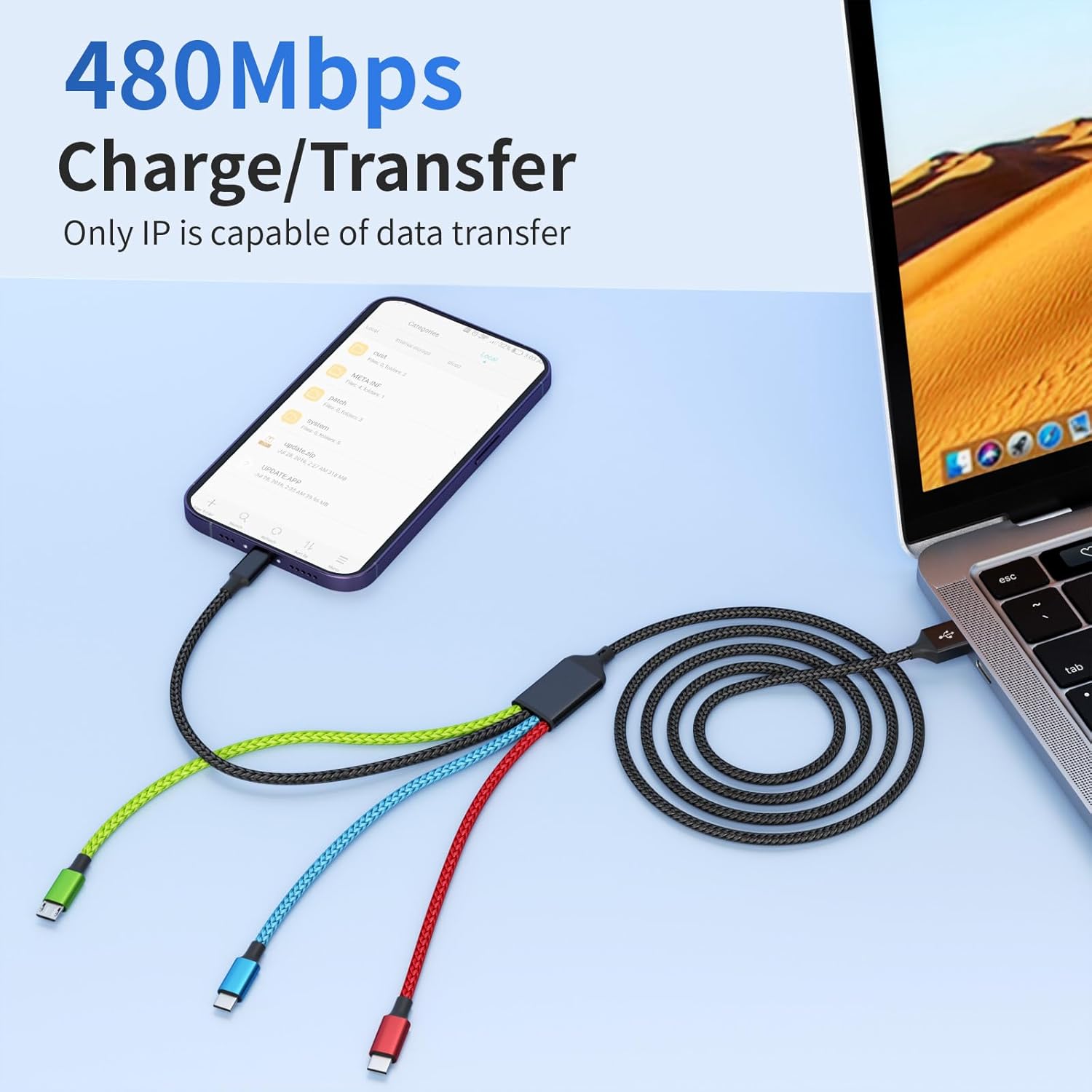 4 in 1 Multi Charging Cable [2Pack 5FT], Nylon Braided 4 in 1 Charger Cord, Universal Charger with IP/Type C/Type C/Micro Port, Compatible with Most Cell Phones/Tablets and More
