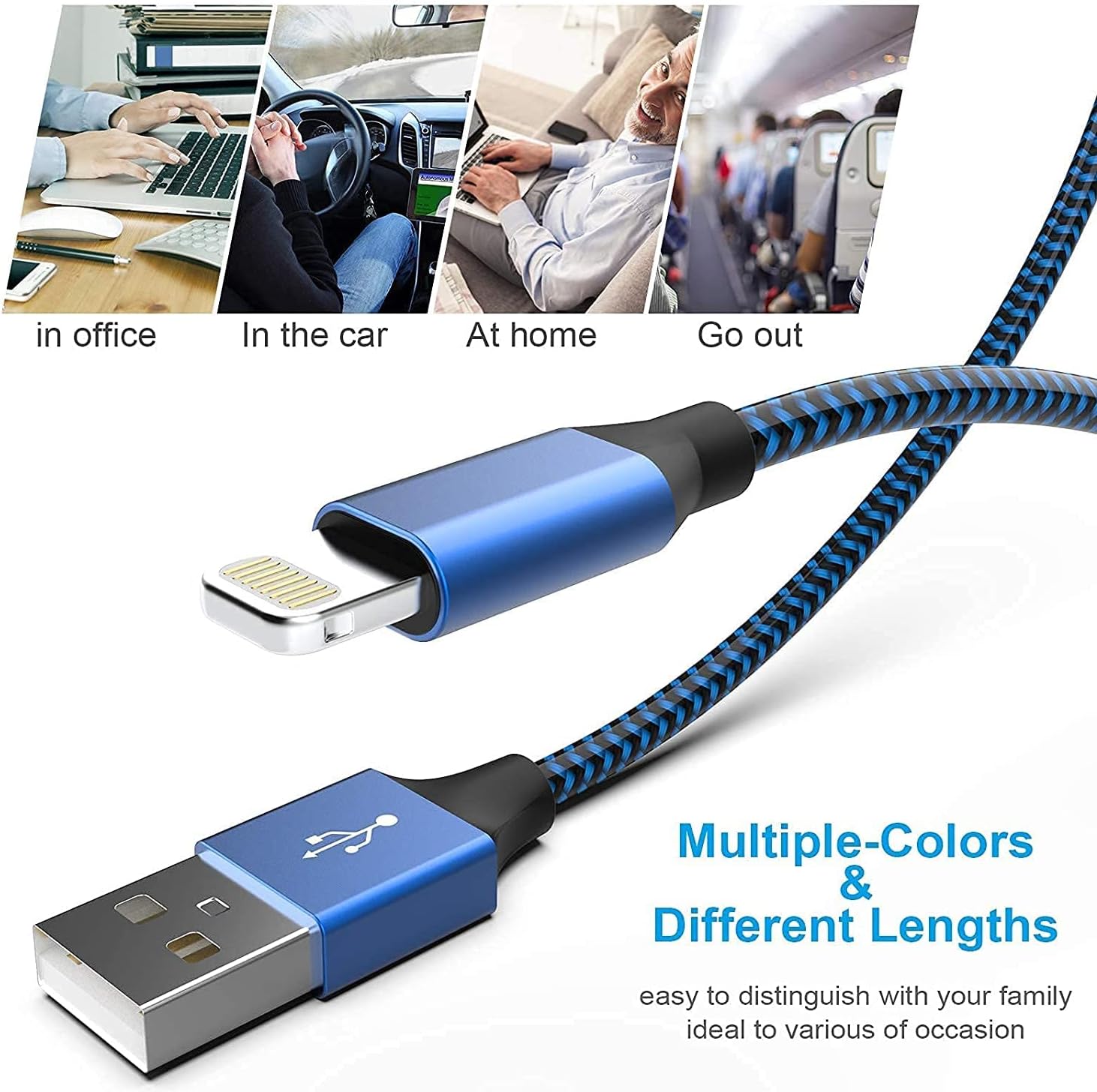 [ApTLe MFi Certified] 6Pack 3/3/6/6/6/10 FT iPhone Charger Nylon Braided Fast Charging Lightning Cable Compatible iPhone 14 Pro/13 mini/13/12/11 Pro MAX/XR/XS/8/7/TLus/6S/SE/iPad