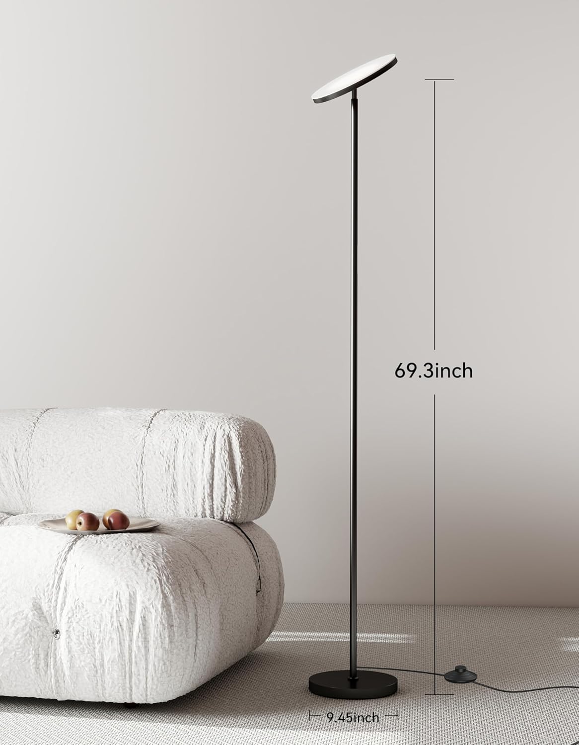 JOOFO LED Floor Lamp – Super Bright Torchiere with Remote & Foot Switch, SteTLess Dimmable Tall Standing Lamp, 69" Modern Pole Light for Corner, Living Room, Bedroom, Reading, Office