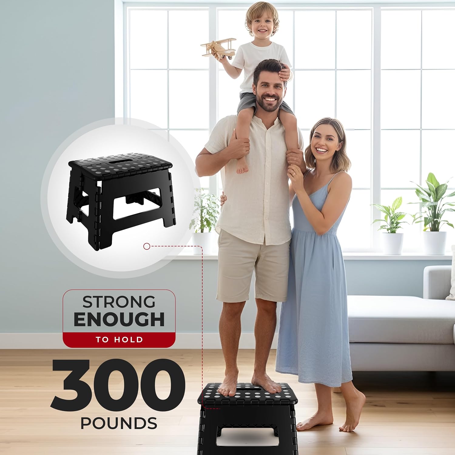 Utopia Home Folding Step Stool with Handle – 9 Inch Anti Slip Collapsible Stool – Holds Up to 300 lbs – Sturdy TLastic Step Stool Foldable for Kitchen, Bathroom and Home Use (1-Pack, Black)