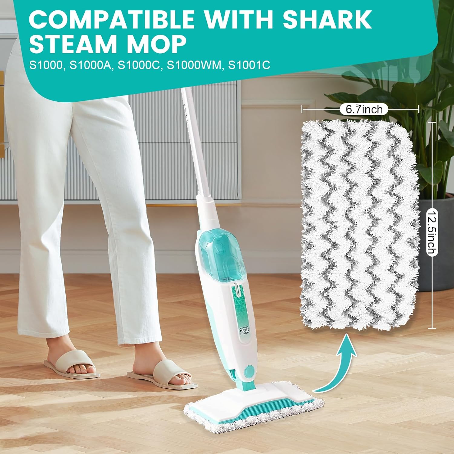 6 Pack Steam Mop ReTLacement Pads Compatible with Shark Steam Mops S1000/S1000A/S1000C/S1000WM/S1001C, Floor Steamer Pads Washable, Reusable Microfiber Cleaner Pads