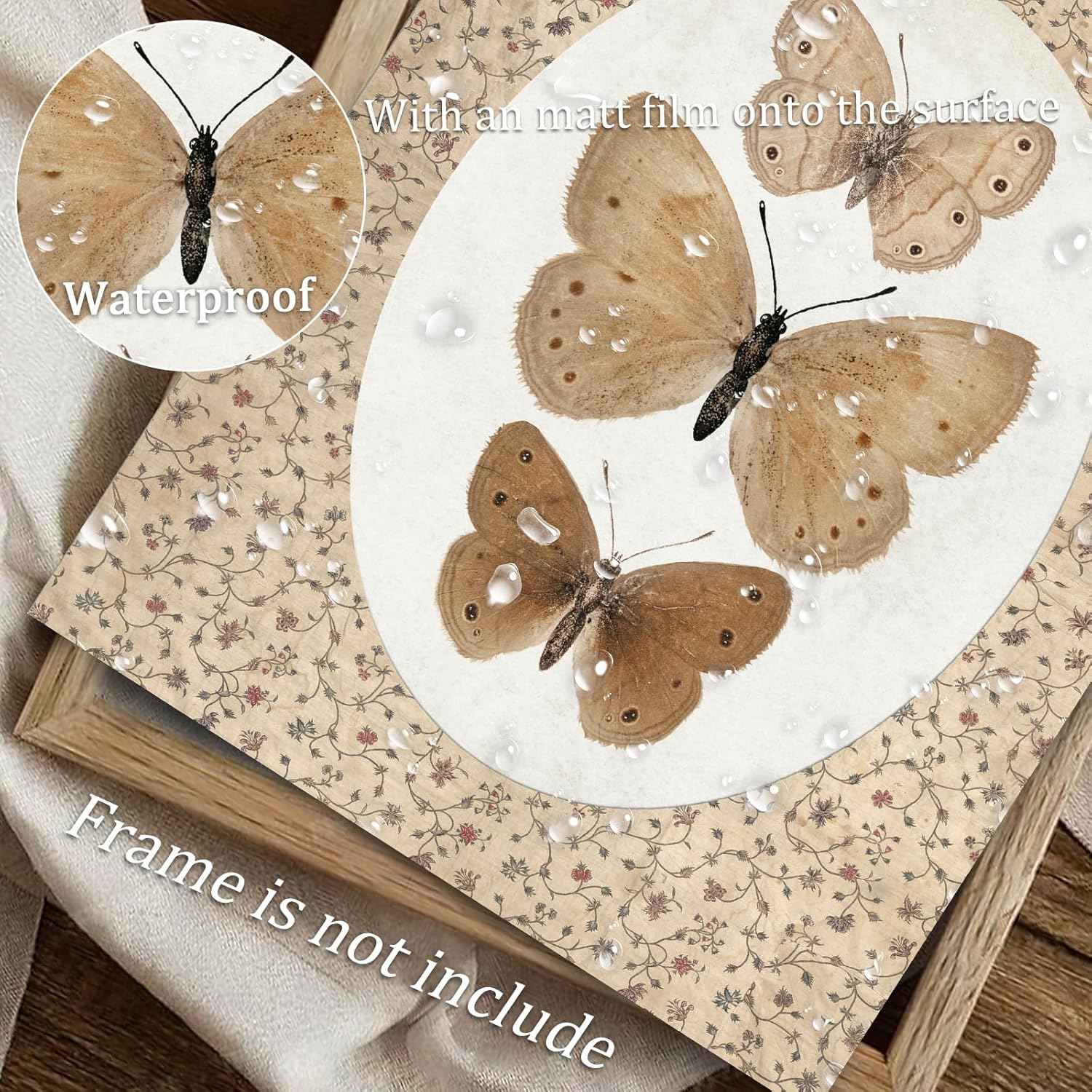 uniro Vintage Butterfly Canvas Wall Art, Bedroom Bathroom Shelf Retro Butterfly Illustration Room Decor, Canvas Prints, Posters Wall Decor Antique Paintings Home Farmhouse Wall Decor