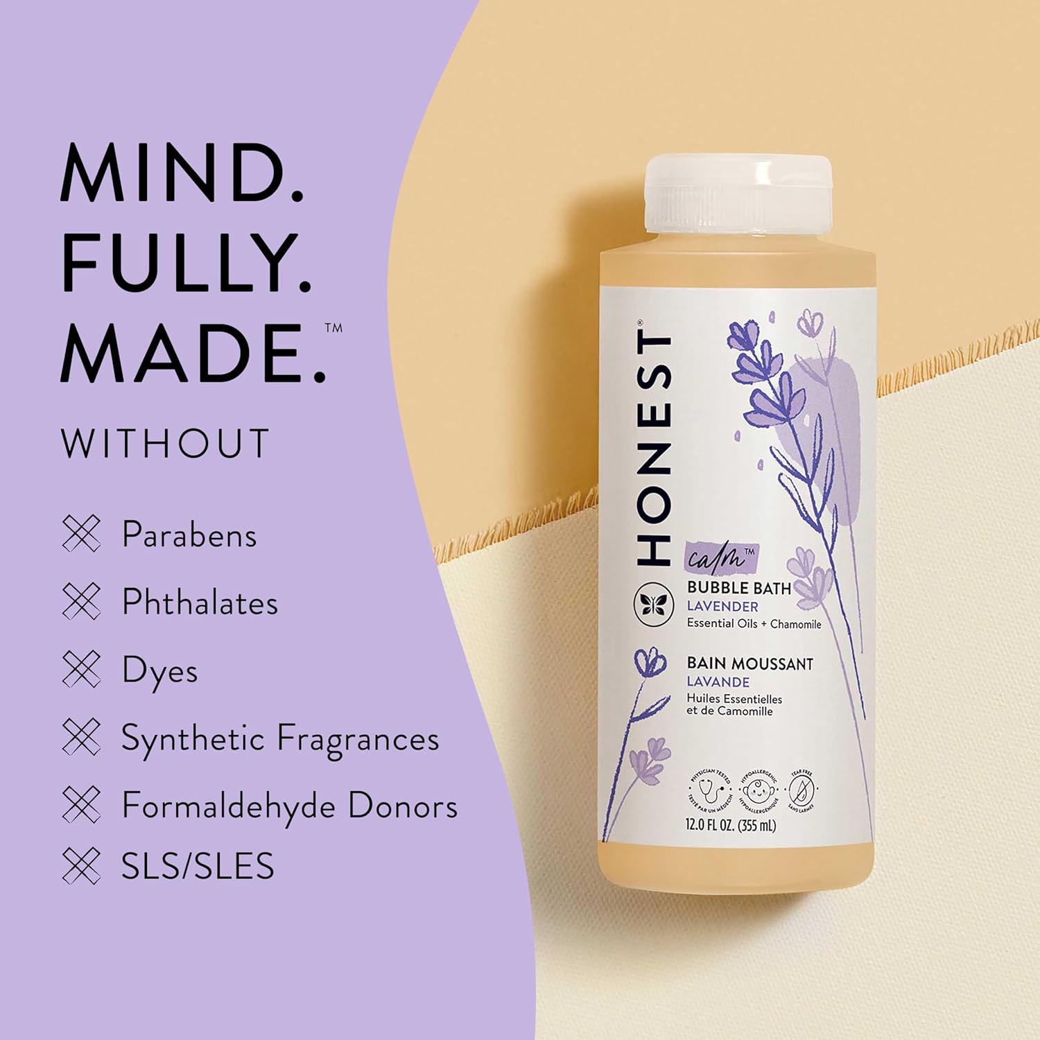 The Honest Company Foaming Natural Bubble Bath, Tear-Free, Hypoallergenic, Baby Wash, Lavender Calm, 12 fl oz