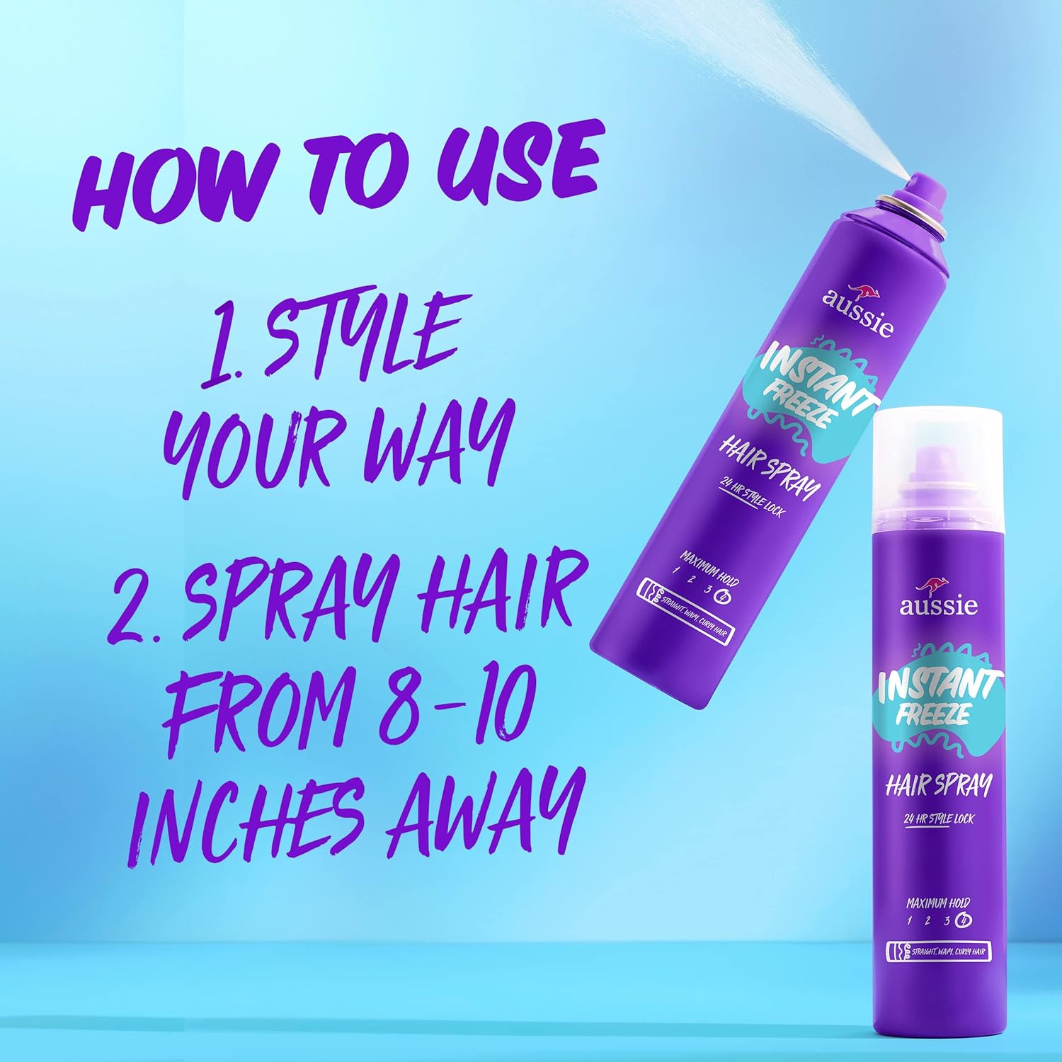 Aussie Instant Freeze Hair Spray for Extreme Hold, Infused with Jojoba Oil & Sea Kelp, Long-Lasting All-Day Fresh Citrus Scent, Safe for All Hair Types, 10 Fl Oz, 3 Pack