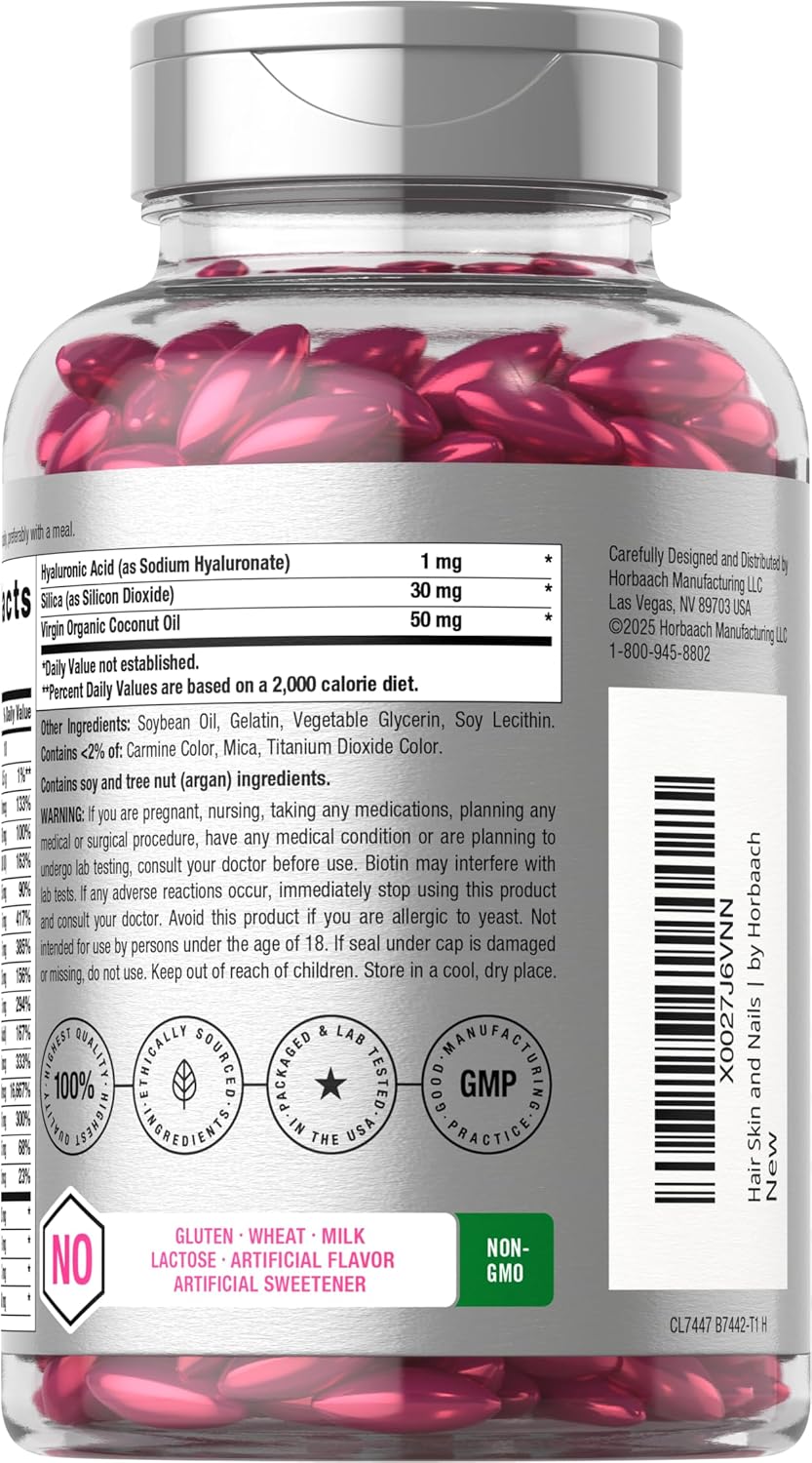 Horbäach Hair Skin and Nails Vitamins | 300 Softgels | with Biotin and Collagen | Infused with Argan Oil and Coconut Oil | Non-GMO, Gluten Free SupTLement
