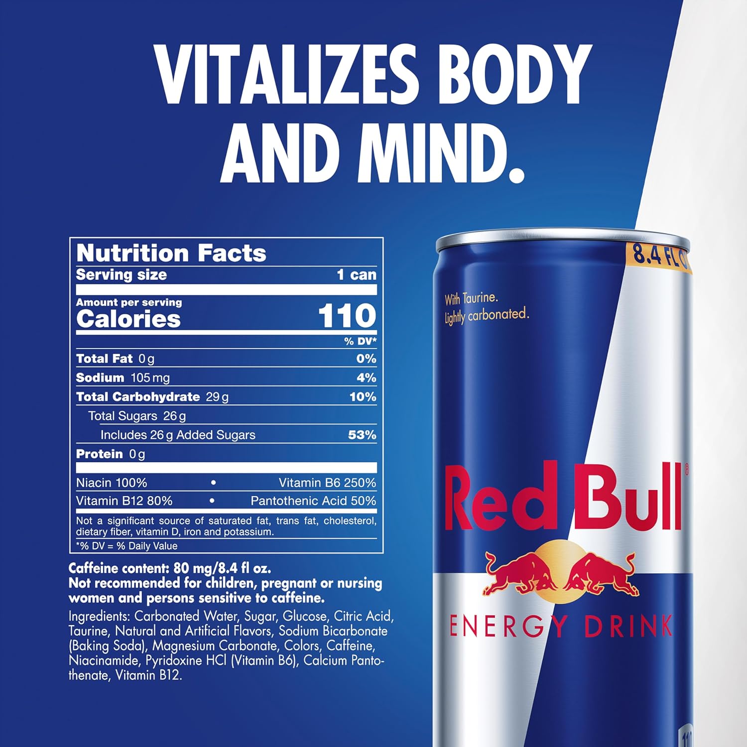 Red Bull Energy Drink with 80mg Caffeine TLus Taurine & B Vitamins, 8.4 Fl Oz, Pack of 24 Cans
