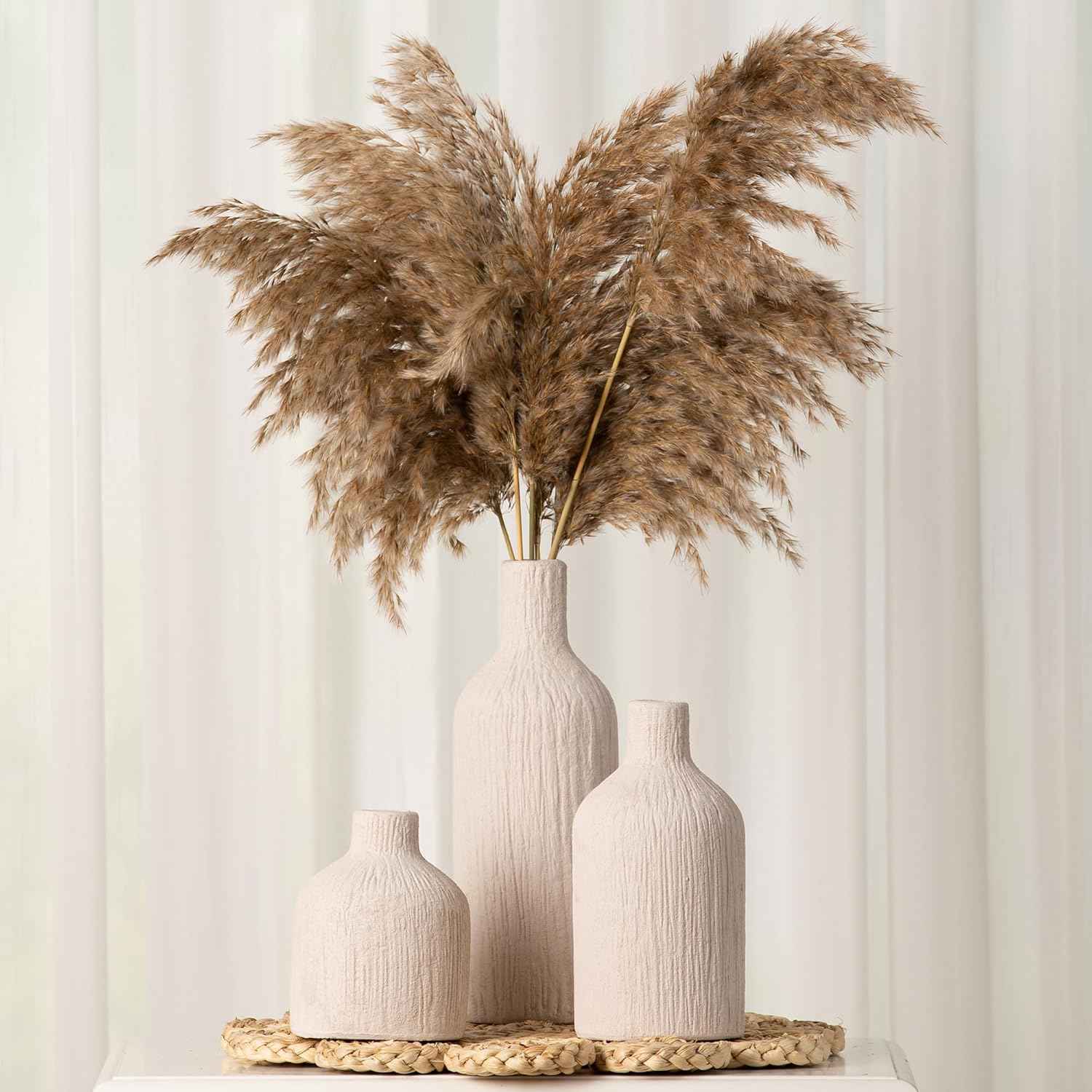 Ceramic Vase Home Table Decor - White Flower Vase Set of 3 Living Room Kitchen Decorations Farmhouse Modern Rustic Vases Decorative Centerpiece for Shelf Bedroom Office Bathroom Dining Coffee Desk