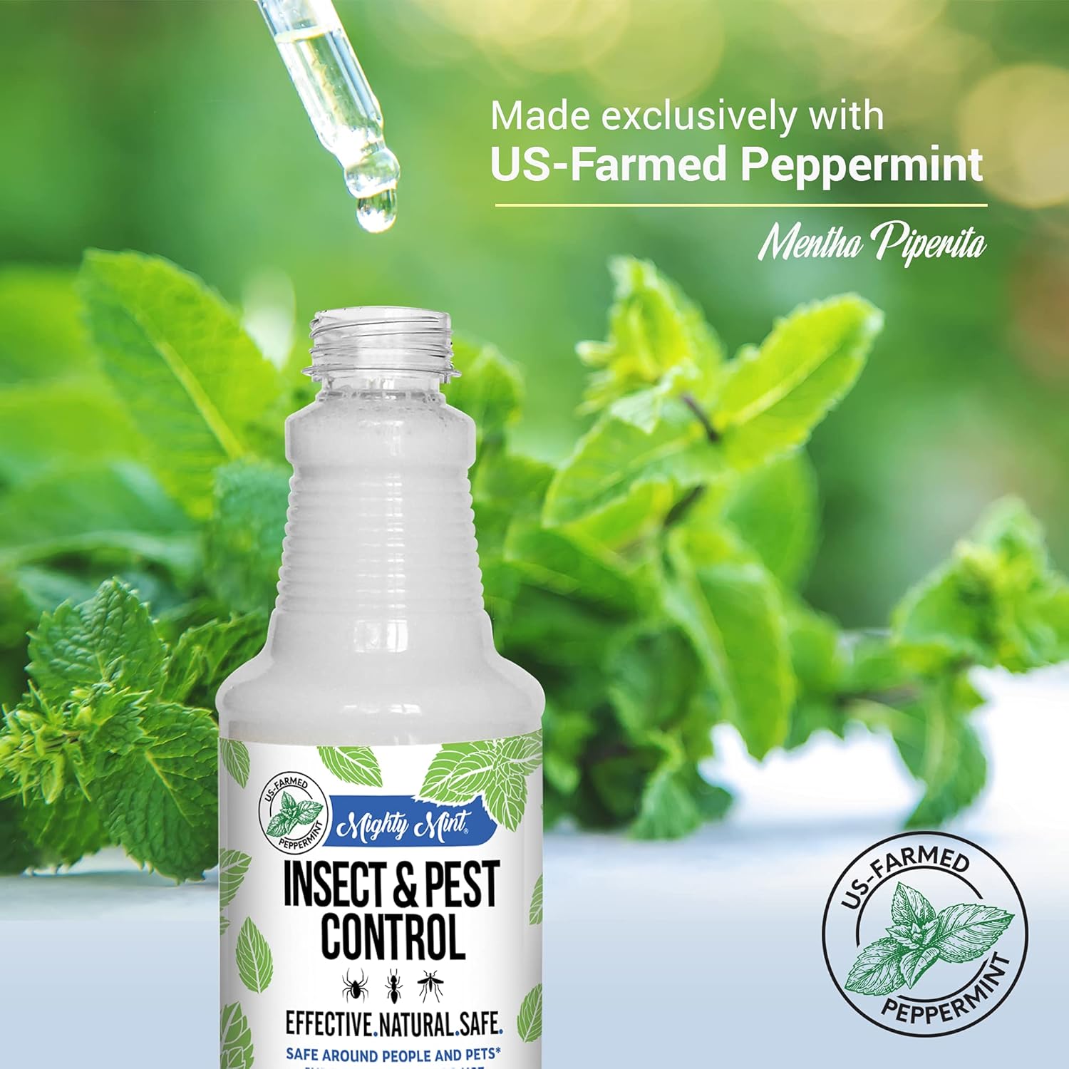 Mighty Mint Peppermint Oil Insect Repellent Spray – Natural Indoor & Outdoor Bug Control for Spiders, Ants, Roaches, and More – TLant-Based, Extra-Strong Formula - 16 oz
