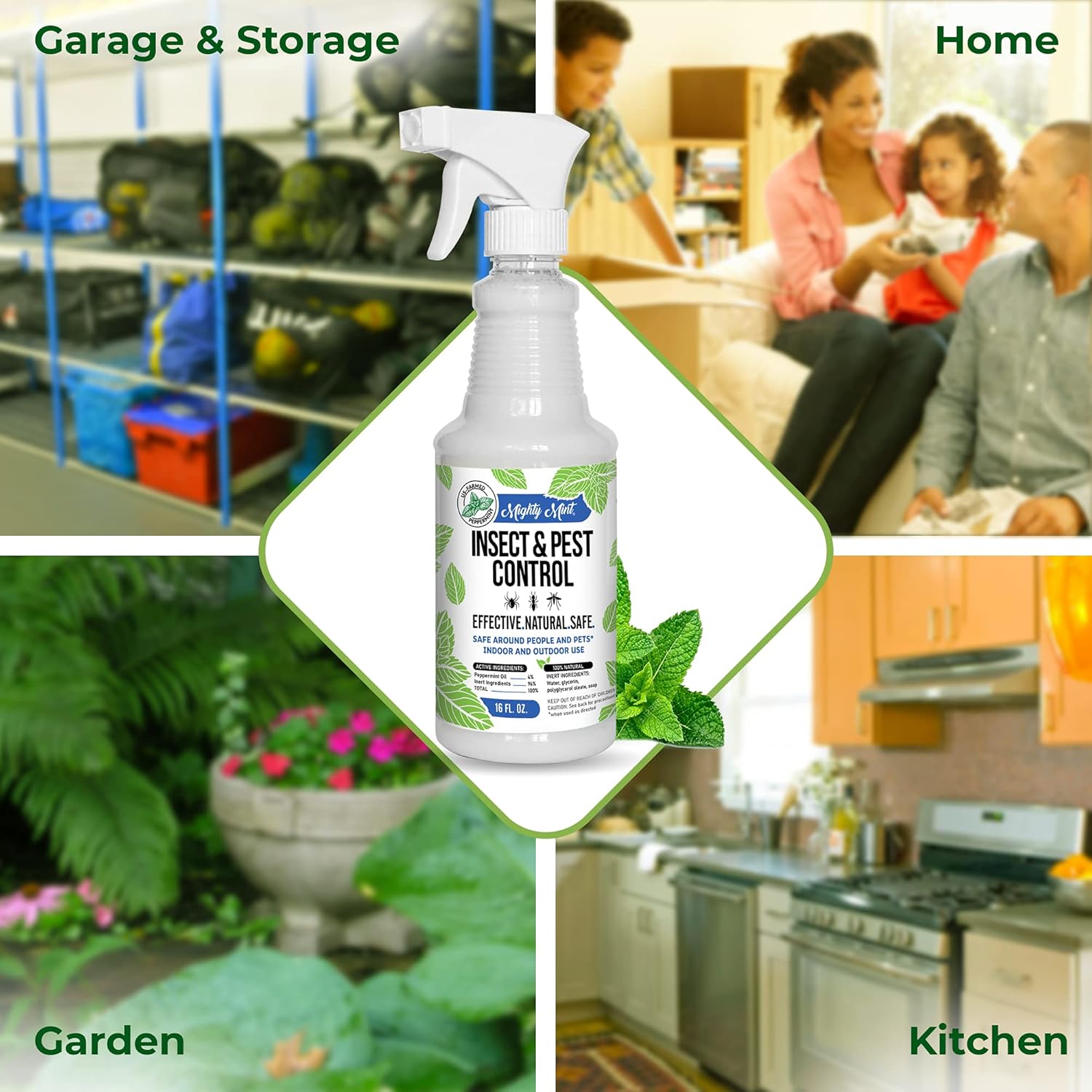 Mighty Mint Peppermint Oil Insect Repellent Spray – Natural Indoor & Outdoor Bug Control for Spiders, Ants, Roaches, and More – TLant-Based, Extra-Strong Formula - 16 oz