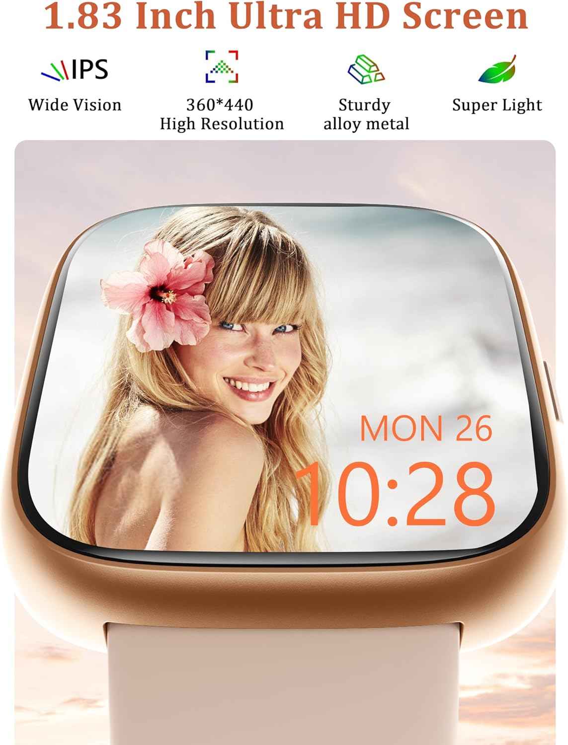 LODIMEKE Smart Watch, Alexa Built-in, Answer/Make Calls 44mm Smartwatch Women Men, 1.83" Sports Watch IP68 Waterproof, Heart Rate SpO2 Sleep Stress Monitor, Step Counter Watch for Android & iOS Phone