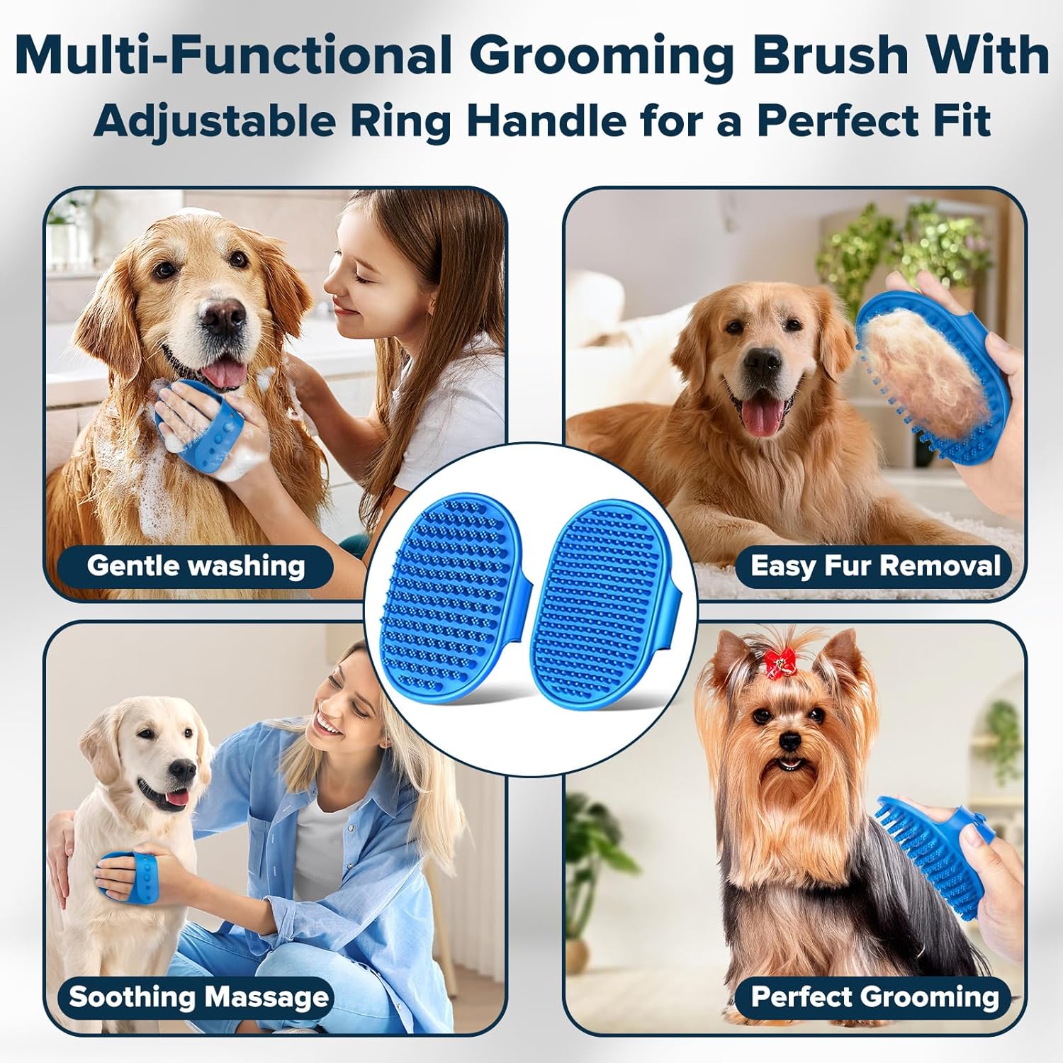 6PCS Pet Grooming Kit for Dogs,Cats and Horses | Dog Washing Gloves | Dog Bath Brush | Dog Bath Gloves | Dog Shampoo Brush | Pet Grooming Gloves | Dog Bath SupTLies (Navy Blue)