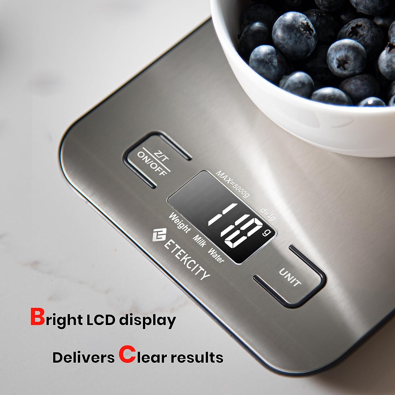 Etekcity Food Kitchen Scale, Digital Grams and Ounces for Weight Loss, Baking, Cooking, Keto and Meal Prep, LCD DisTLay, Medium, 304 Stainless Steel