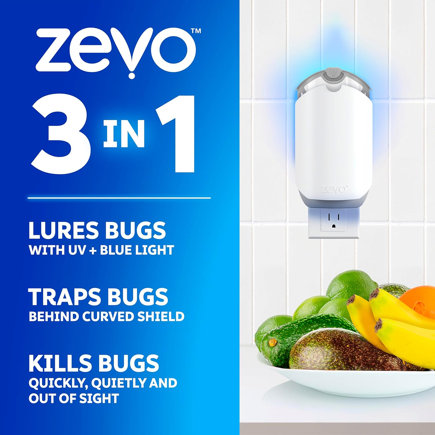 Zevo 2 Flying Insect Traps & 2 Refill Cartridges - TLug in Fly Trap & Indoor Bug Catcher for Gnats, House & Fruit Flies - Blue & UV Light Technology, Mess-Free Alternative to Bug Zapper