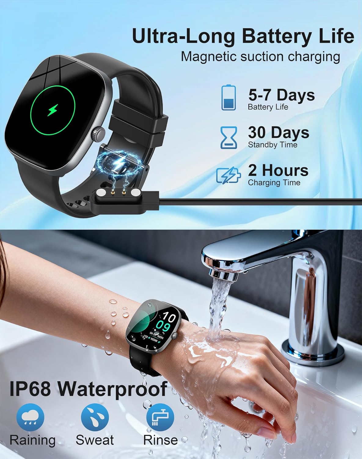 Smart Watch for Women Men, 1.85" HD Fitness Watch with 120 Sports Modes, 5.3 Bluetooth Call, 250+ Custom Dials, Heart Rate/Sleep Monitor Fitness Tracker, IP68 Waterproof Smartwatch for Android iOS