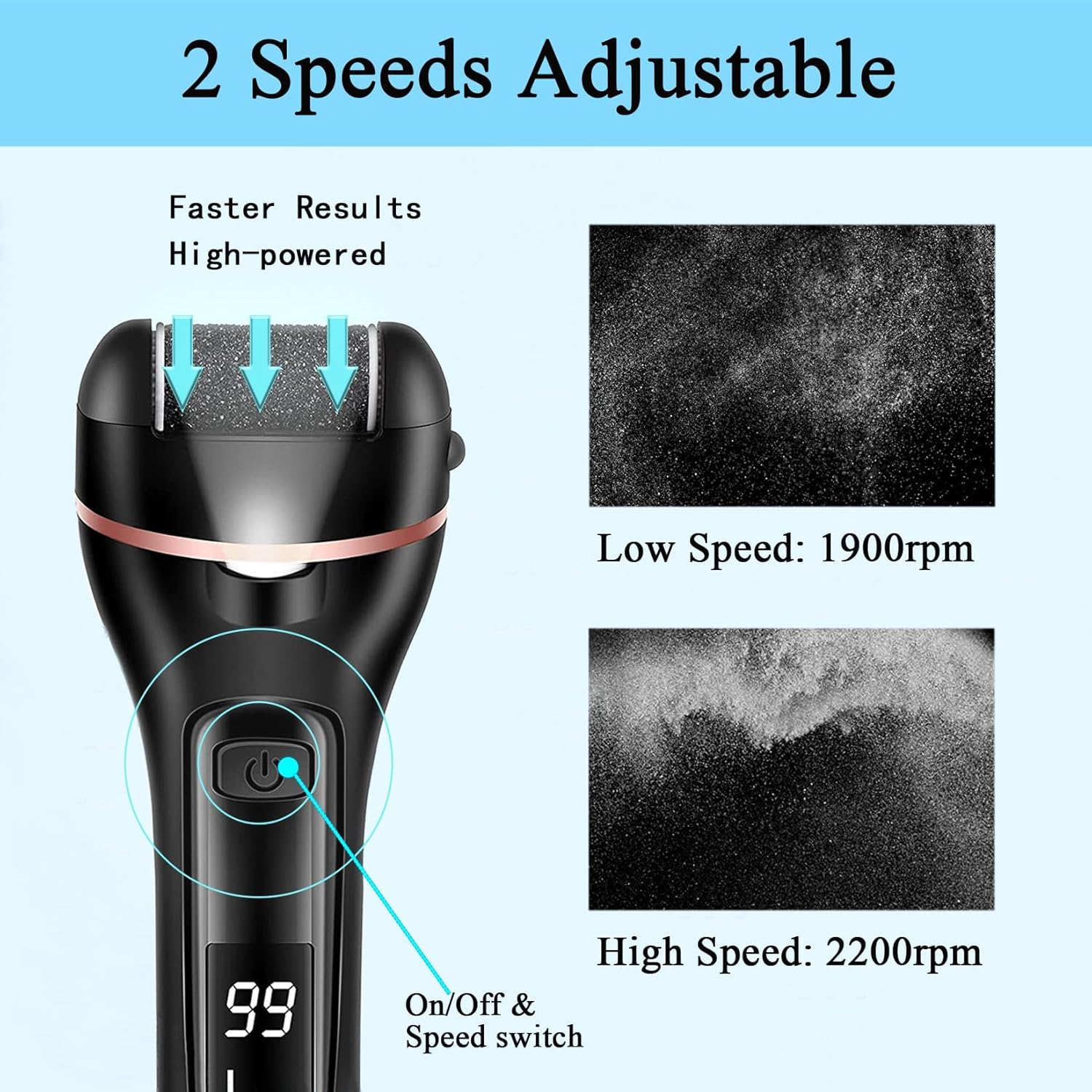 Callus Remover for Feet Electric Foot File, 13-in-1 Professional Pedicure Tools Foot Care Kit, Foot Scrubber Pedi for Hard Cracked Dry Dead Skin, 3 Rollers, 2 Speed, Battery DisTLay (Black)