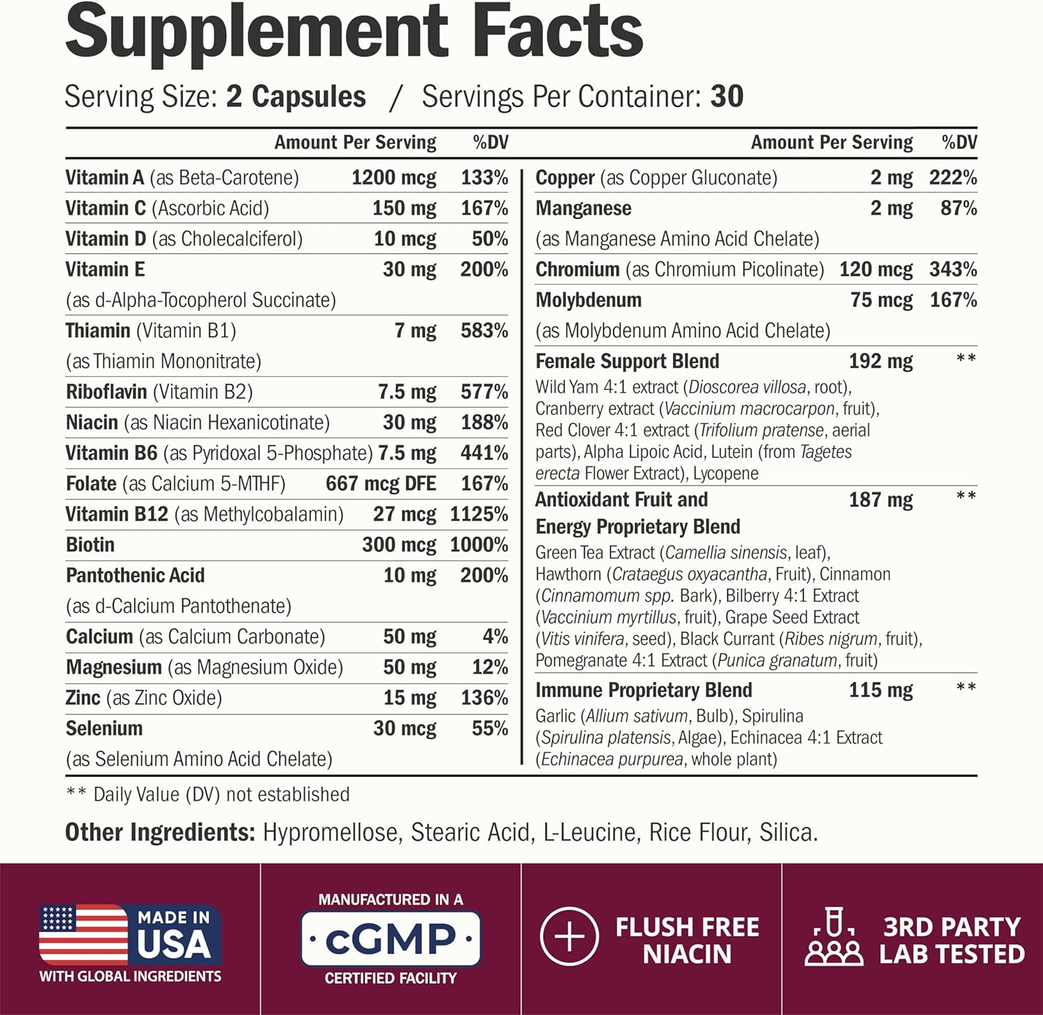 Multivitamin for Women with Methylated Vitamins and Chelated Minerals for Energy, Focus and Immune Health – Premium Daily Womens Multivitamins & Multiminerals – 60 Capsules