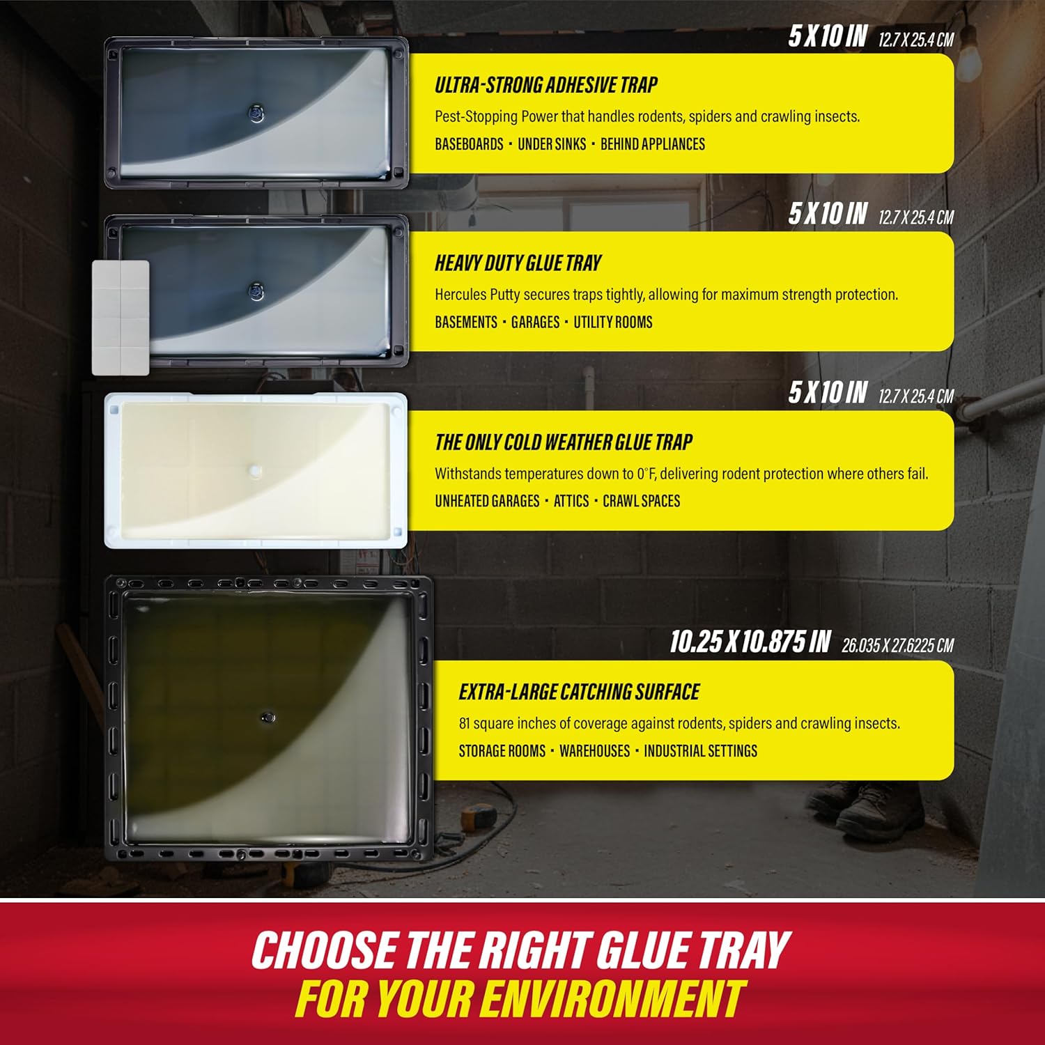 Catchmaster Rat, Snake and Mouse Traps 12Pk, Large Bulk Glue Rat Traps for Home, Adhesive TLastic Tray for Inside House, Snake, Mice, & Spider Catcher, Pest Control for House & Garage