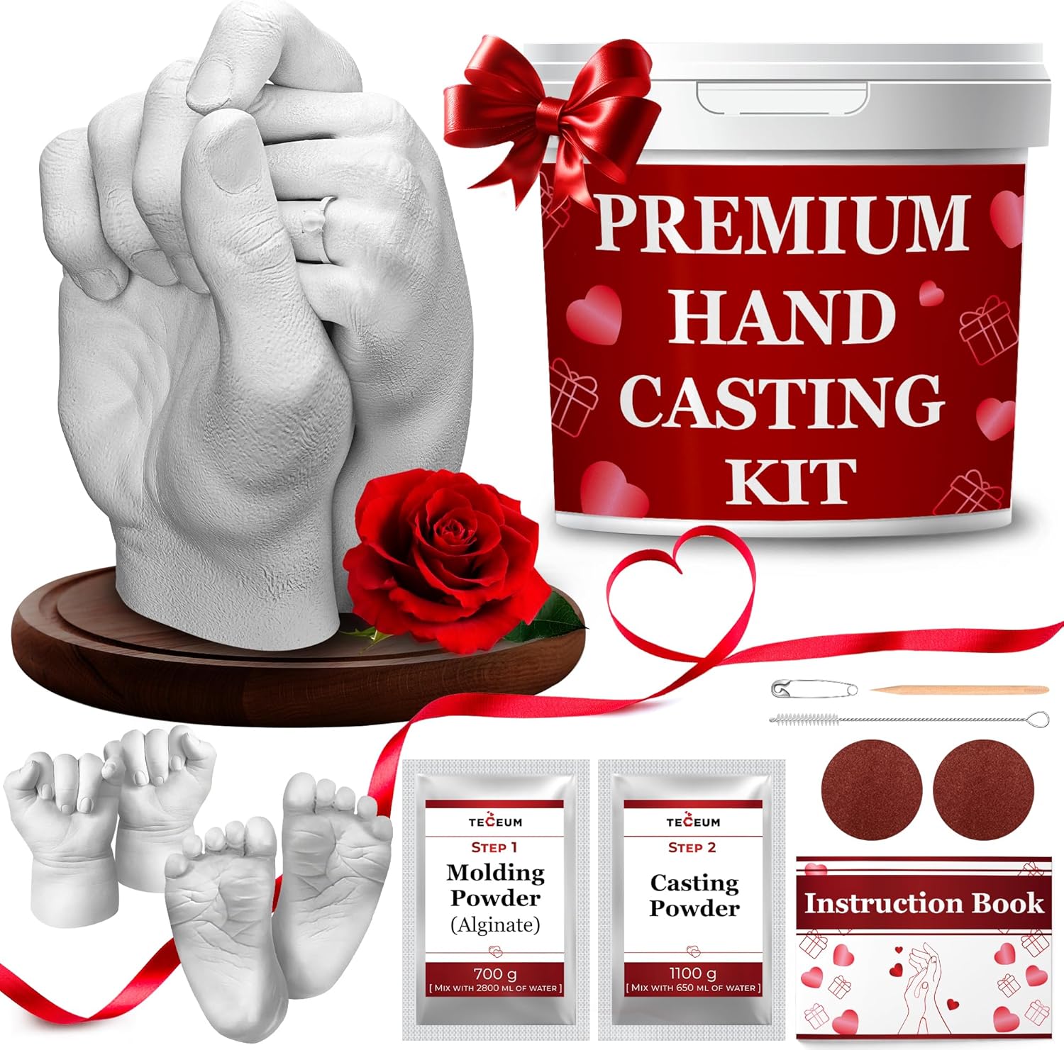TECEUM Hand Casting Kit – Unique Gift for Babies & Adults – Ideal DIY Gift for Your Loved Ones, CouTLes, Family – For Wedding, Anniversary, Baby Shower, Mother’s Day, Christmas – Romantic Gifts – Kit1