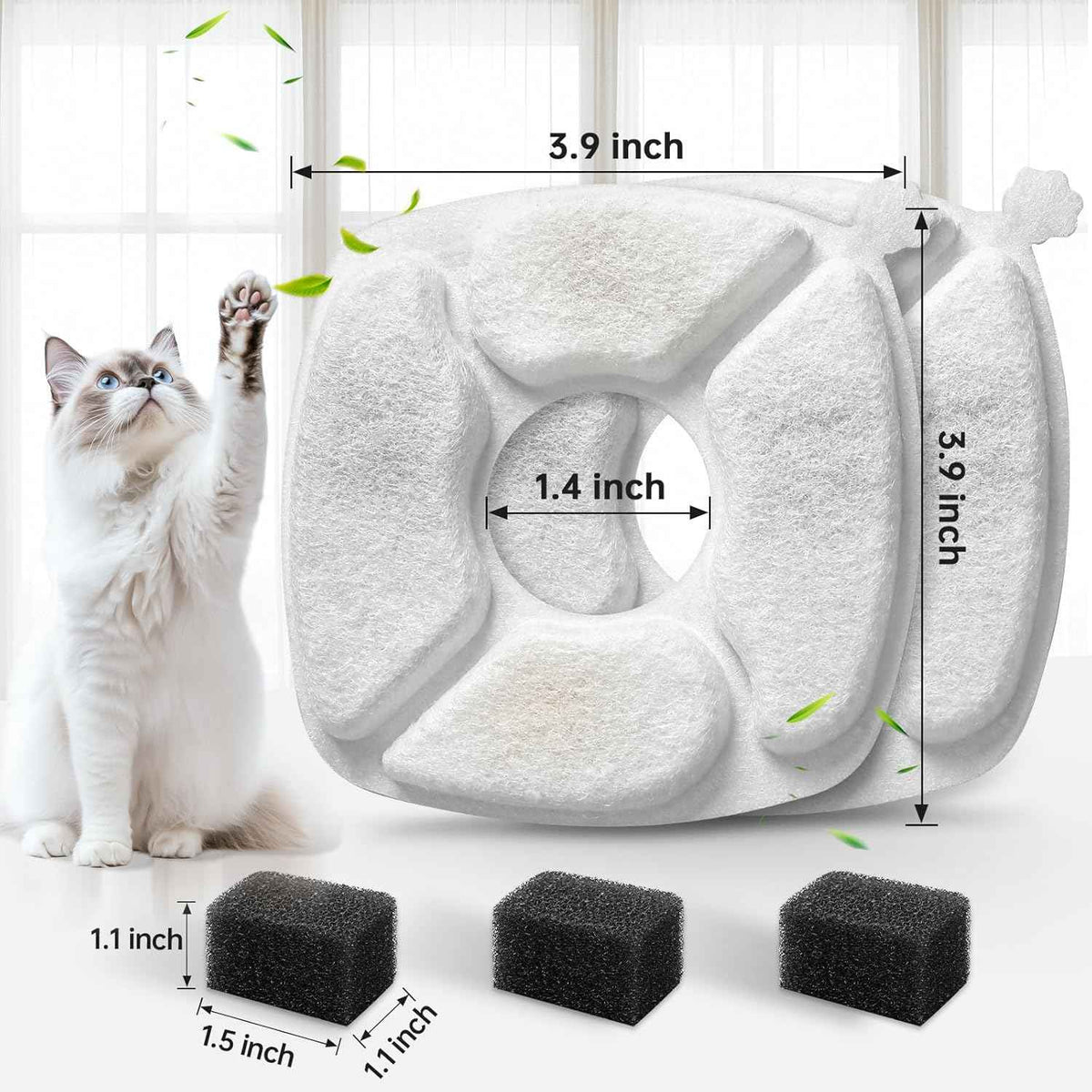 32 Pcs Cat Water Fountain Replacement Filters-16 Pack Cat Fountain Filters with 16 Pack Sponges, Enhanced Compatibility Pet Fountain Filter Fit for 95oz/2.8L 135oz/4L 67oz/2L Pet Drinking Fountain