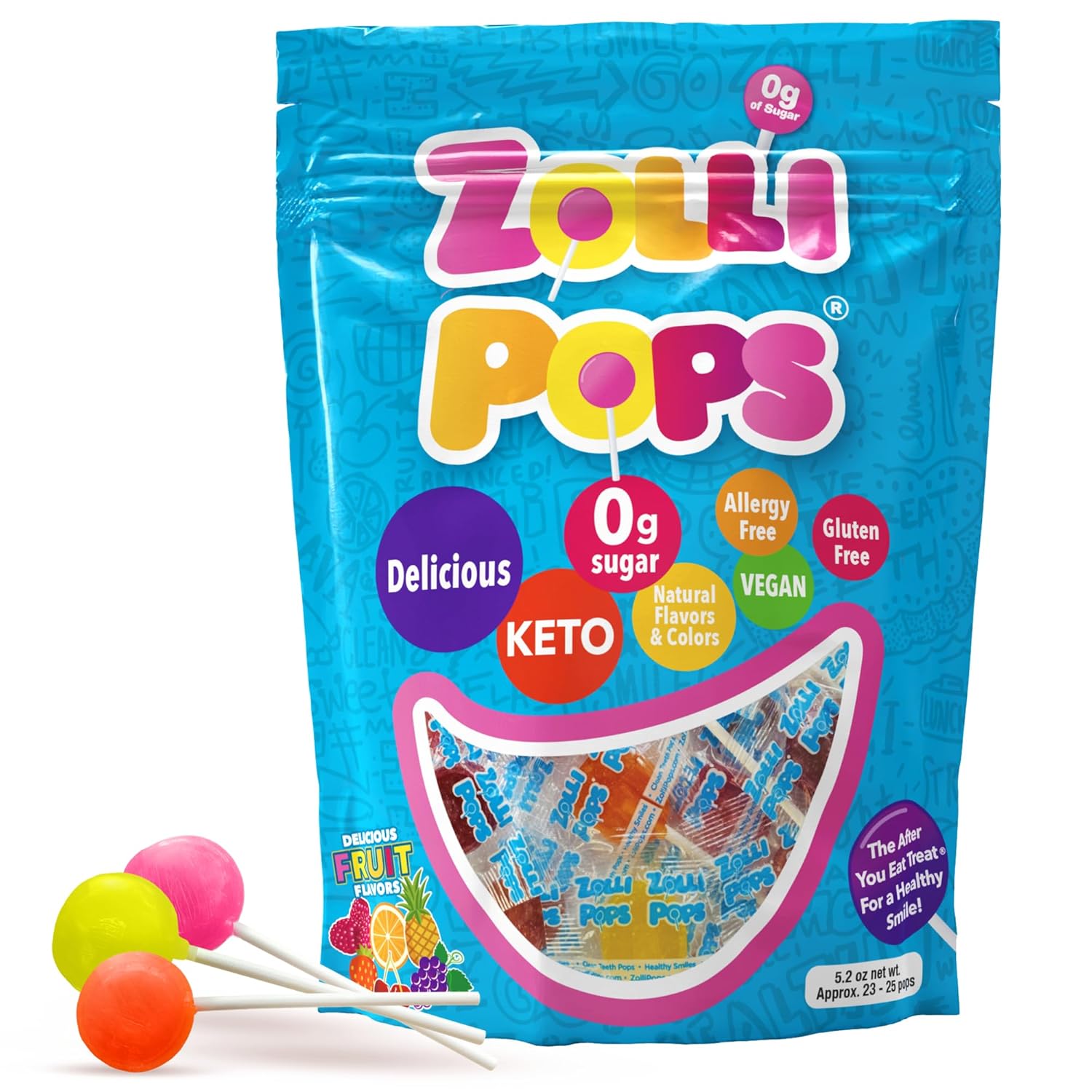 Zollipops sugar-free lollipops for a healthy smile, great for kids, diabetics, and keto diet, natural fruit variety