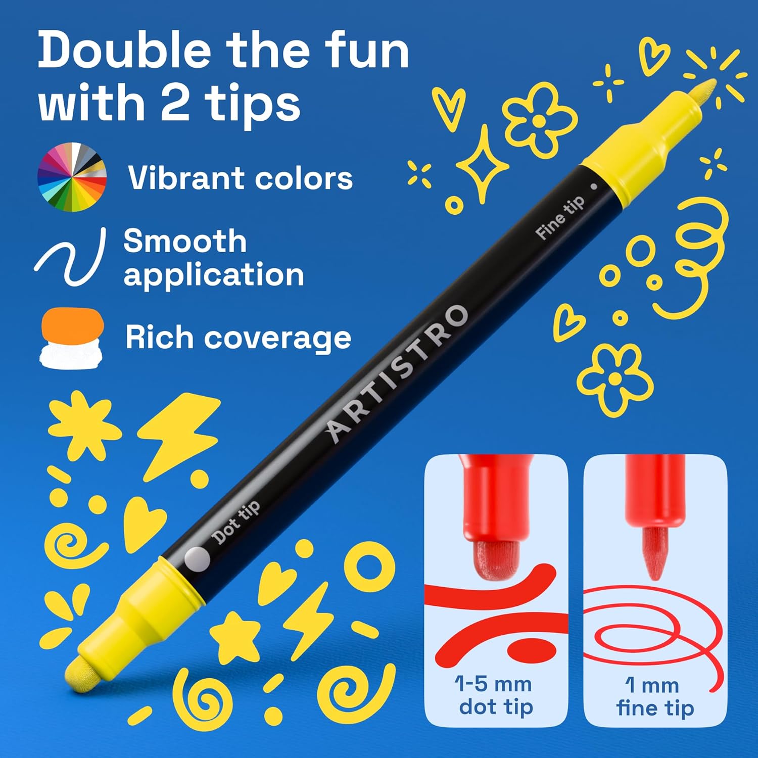 ARTISTRO 36 Precision Dual-Tip Acrylic Paint Markers – Paint Pens Set with Dot & Fine Tips for Fabric, Rock, Glass, Wood, Coloring Books – Classroom & Art SupTLies Gift – Teacher Appreciation Gift