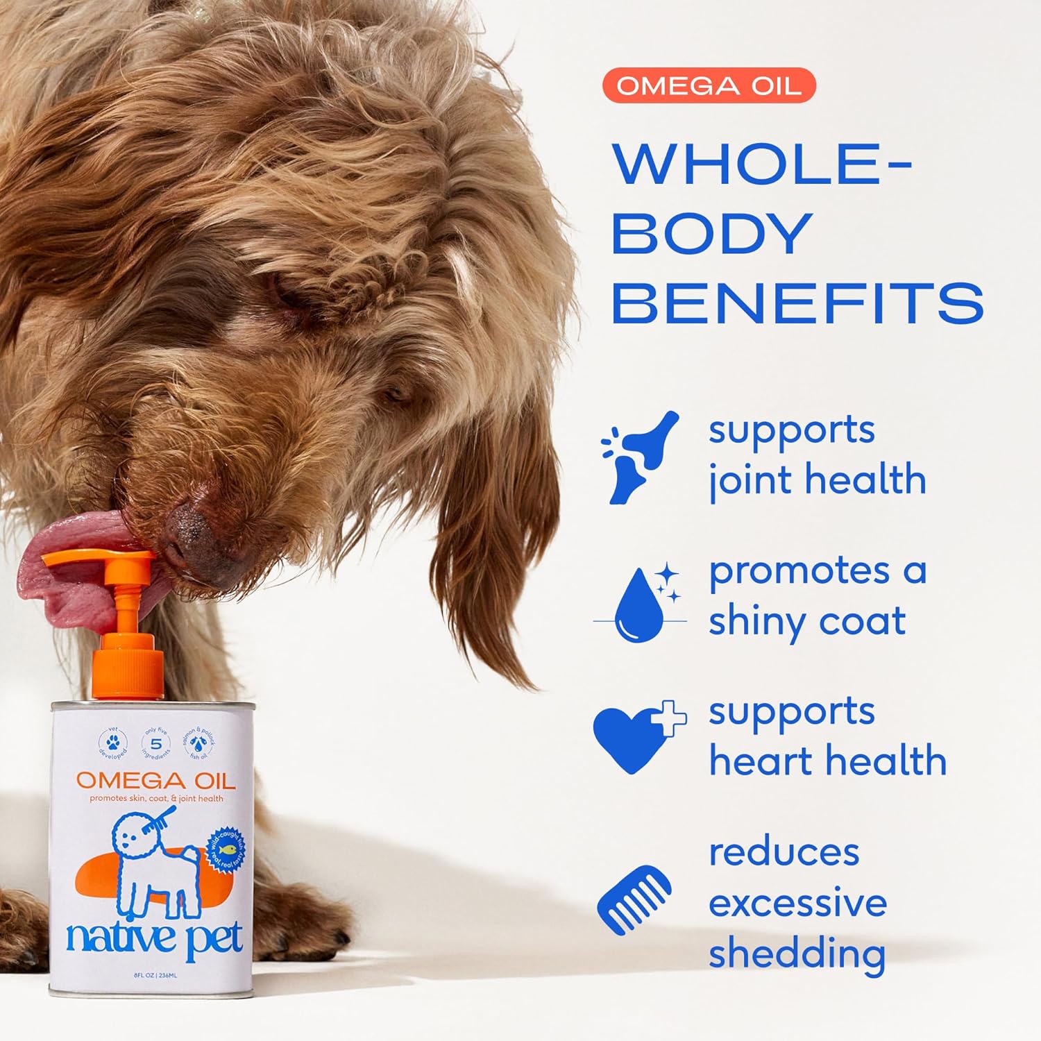 Native Pet Omega 3 Fish Oil for Dogs & Cats - Promotes Healthy Skin, Shiny Coat, & Strong Joints - Made with Wild Alaskan Salmon Oil for Dogs – Tasty, Fast-Absorbing Omega 3 6 9 Liquid SupTLement- 8oz