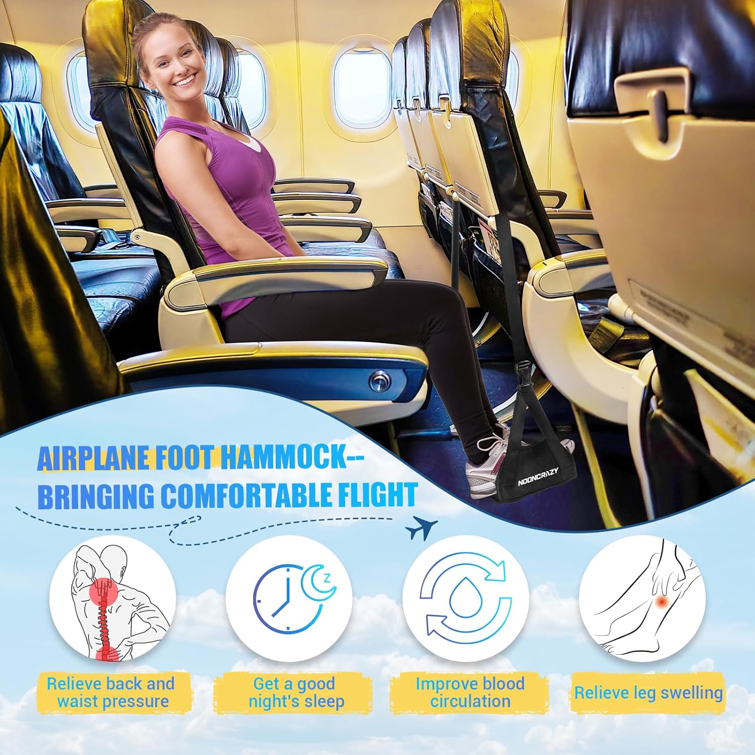 AirTLane Foot Hammock, No Collapse Foot Rest for TLane Travel with Extended Adjustment Strap, Portable Desk Foot Hammock with Thickened Foam, Foot Sling Travel Essentials to Relax Your Feet