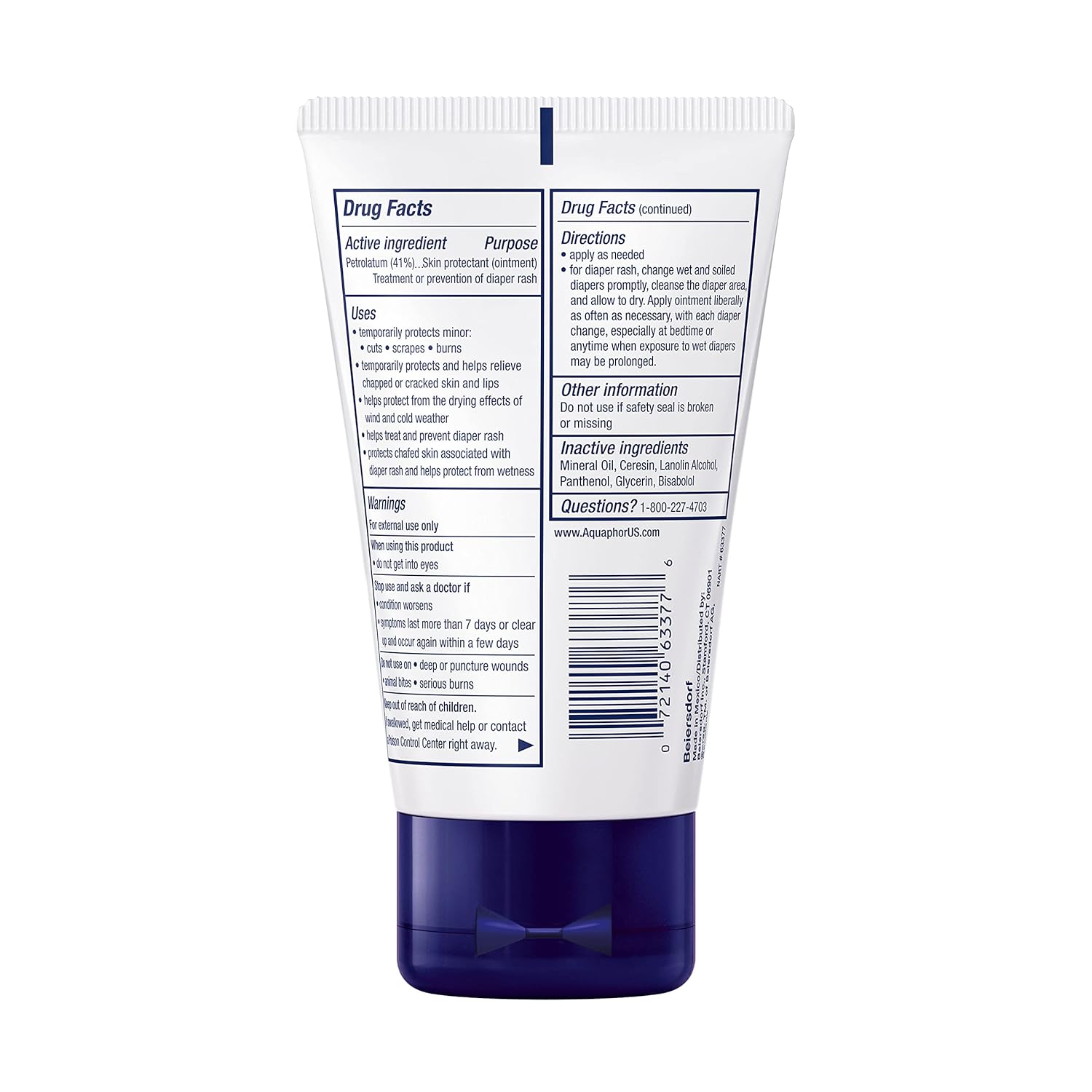 Aquaphor Baby Healing Ointment, Advanced Therapy for Chapped Cheeks and Diaper Rash, 3 oz. Tube (Pack of 3)