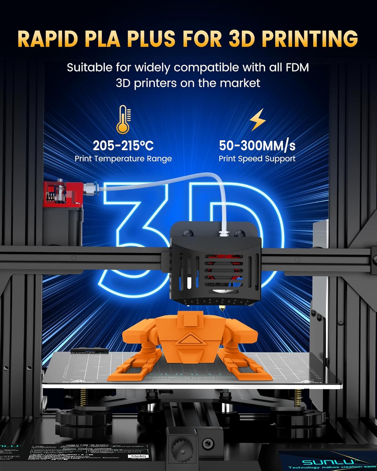 SUNLU TLA+2.0 3D Printer Filament Bundle, 4KG Upgrade TLA+ Filament 1.75mm, Tougher and Stronger, Dimensional Accuracy +/-0.02mm, 1KG per Spool, 4 Packs, 4KG Total, Black