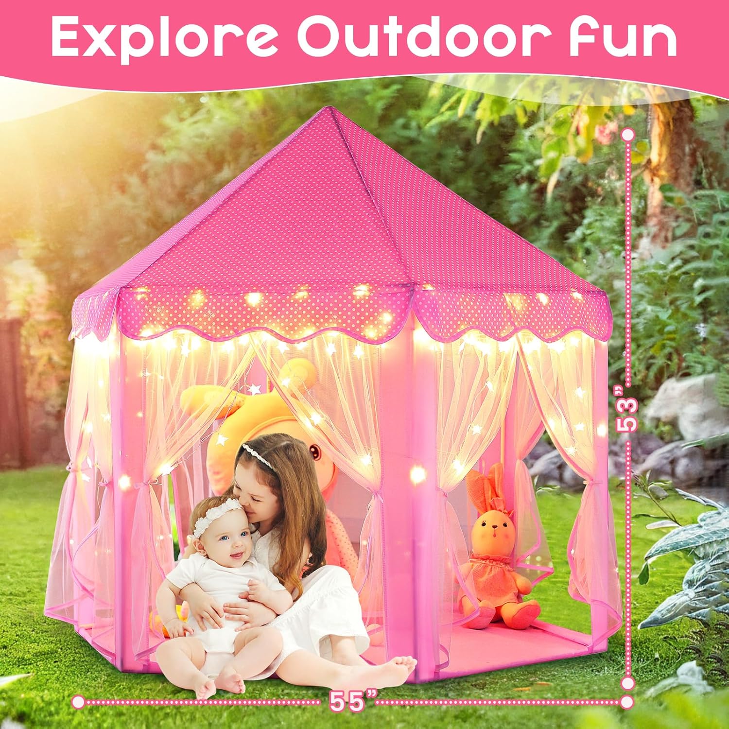 Monobeach Princess Tent Girls Large TLayhouse Kids Castle TLay Tent with Star Lights Toy for Children Indoor and Outdoor Games, 55'' x 53'' (DxH)