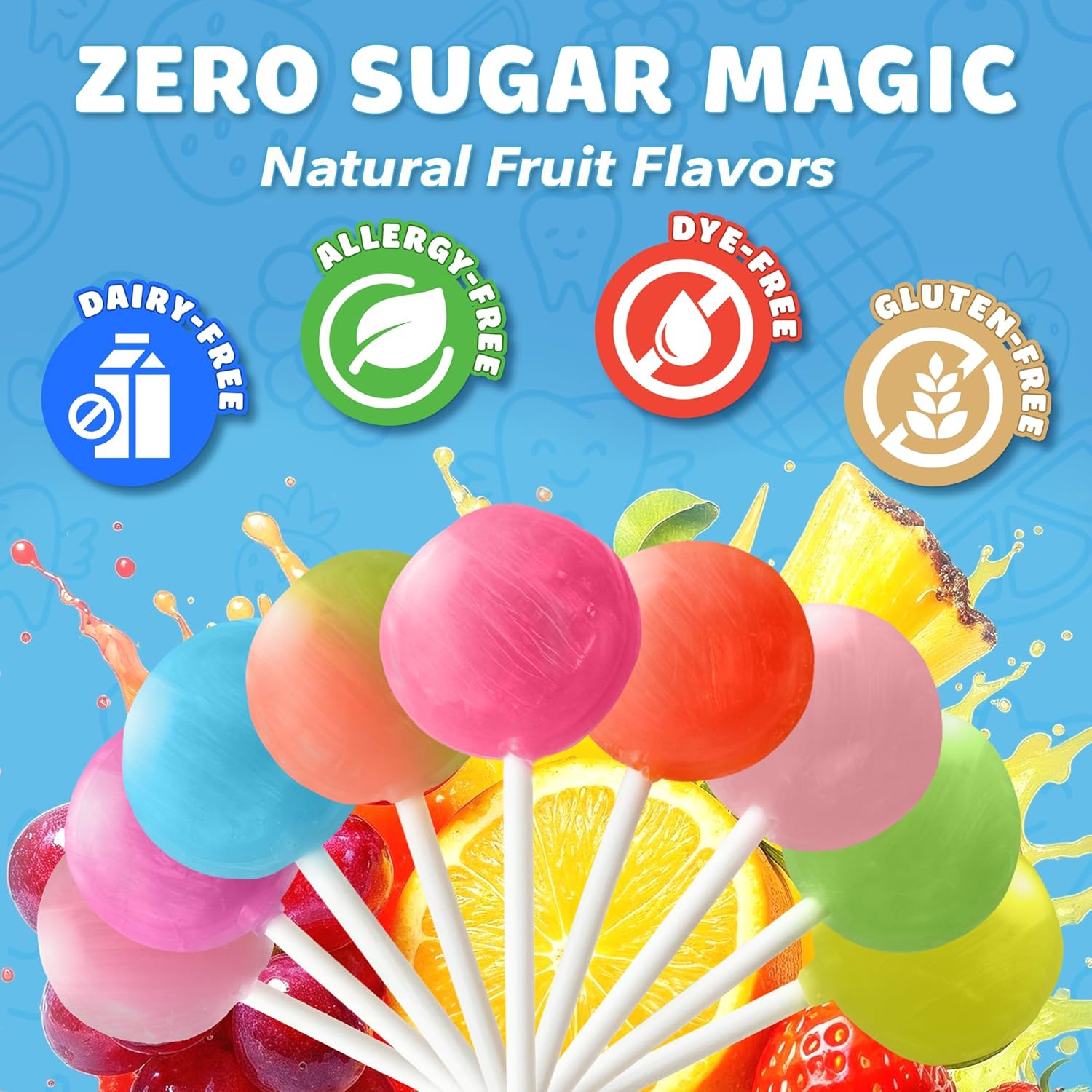 Zollipops sugar-free lollipops for a healthy smile, great for kids, diabetics, and keto diet, natural fruit variety