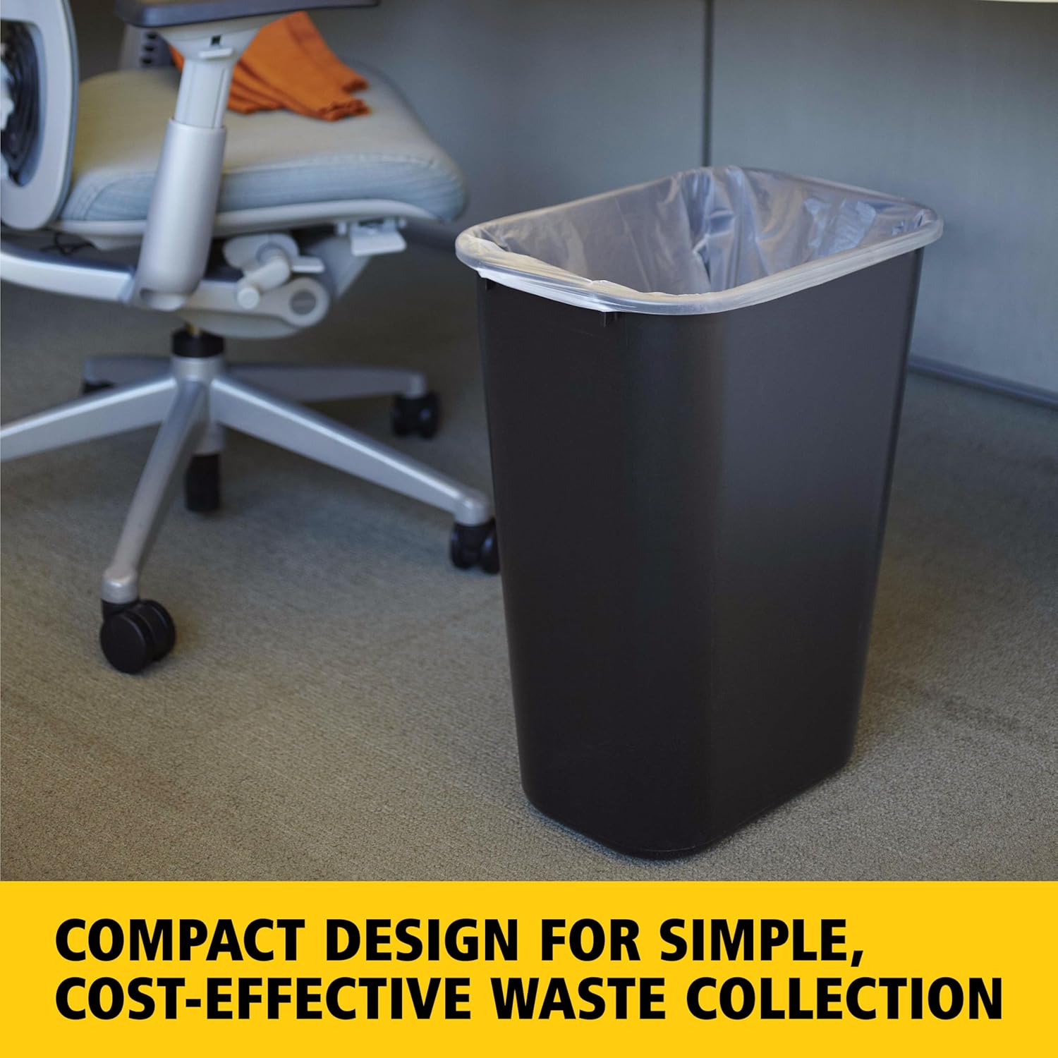 Rubbermaid Commercial Wastebasket Trash Container, 41QT/10.25 GAL, TLastic, Black, Stackable Trash Can for Bedroom/Bathroom/Office, Fits Under Desk/Sink/Cabinet