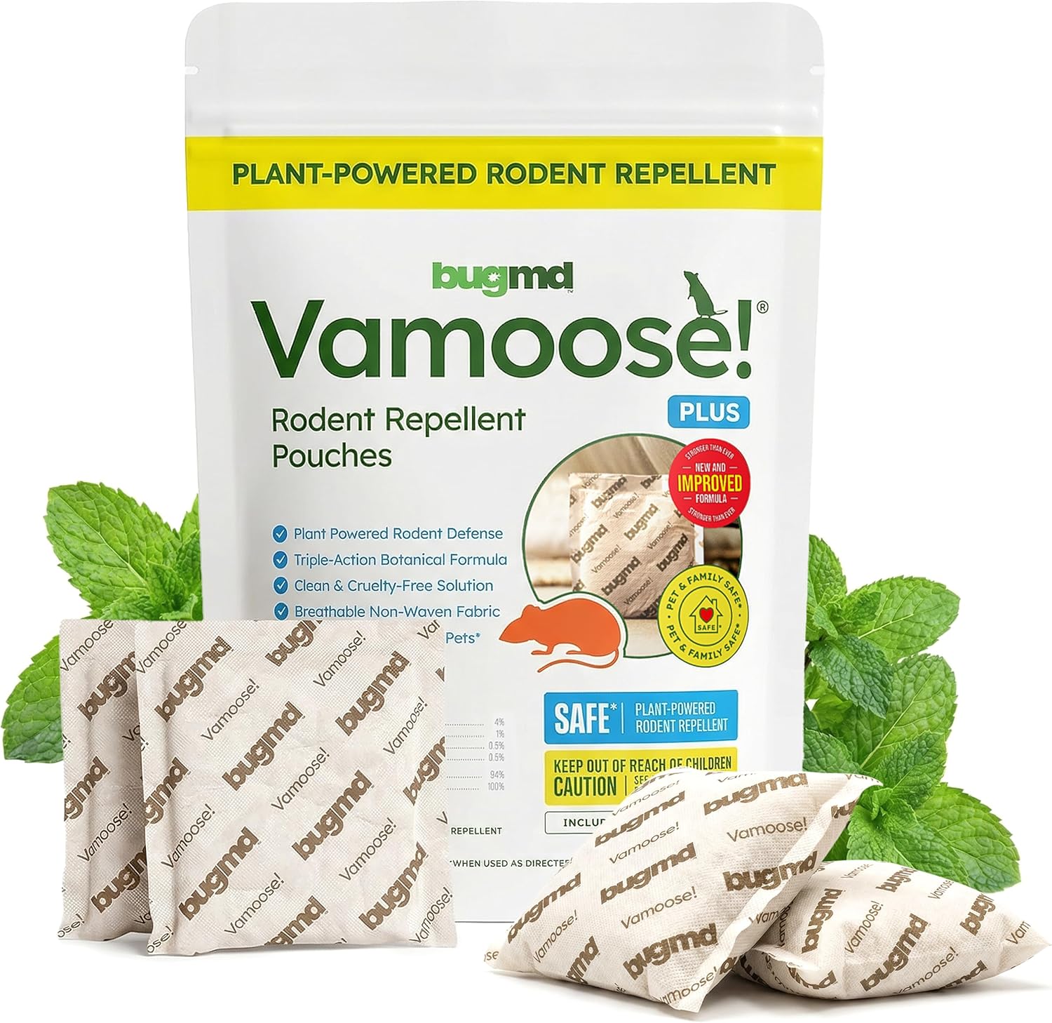 BugMD Vamoose! TLus Peppermint Oil Mouse Repellent Pouches | Natural Mice Repellent Indoor & Rat Deterrent for House, Garage, RV, Car & Storage | TLant-Powered Rodent Control - 1 Pack - 4 Pouches