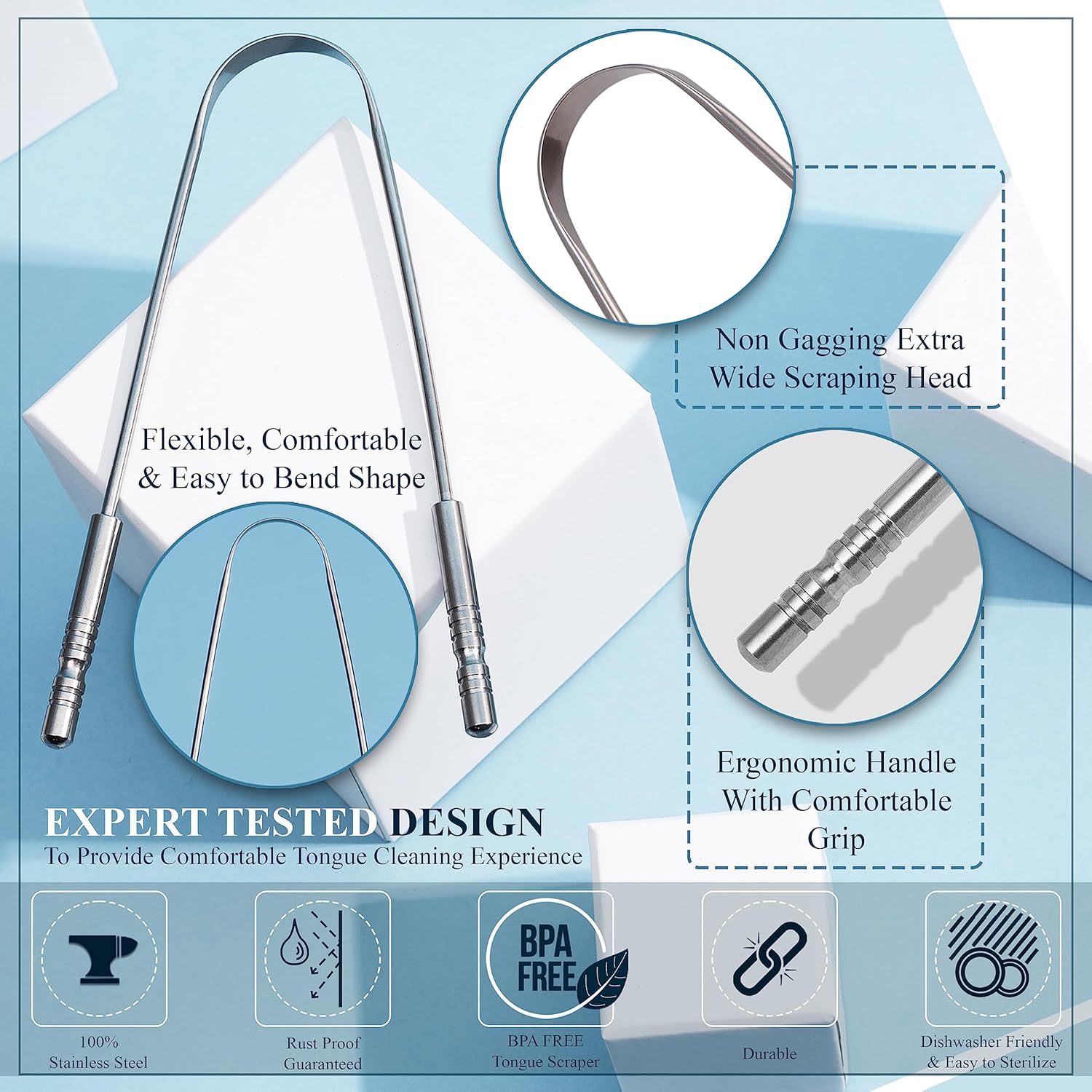 MasterMedi Tongue Scraper with Case Easy to Use Tongue Scraper for Adults, Tongue Cleaner for Oral Care & Hygiene (Single Pack (with Travel Case))