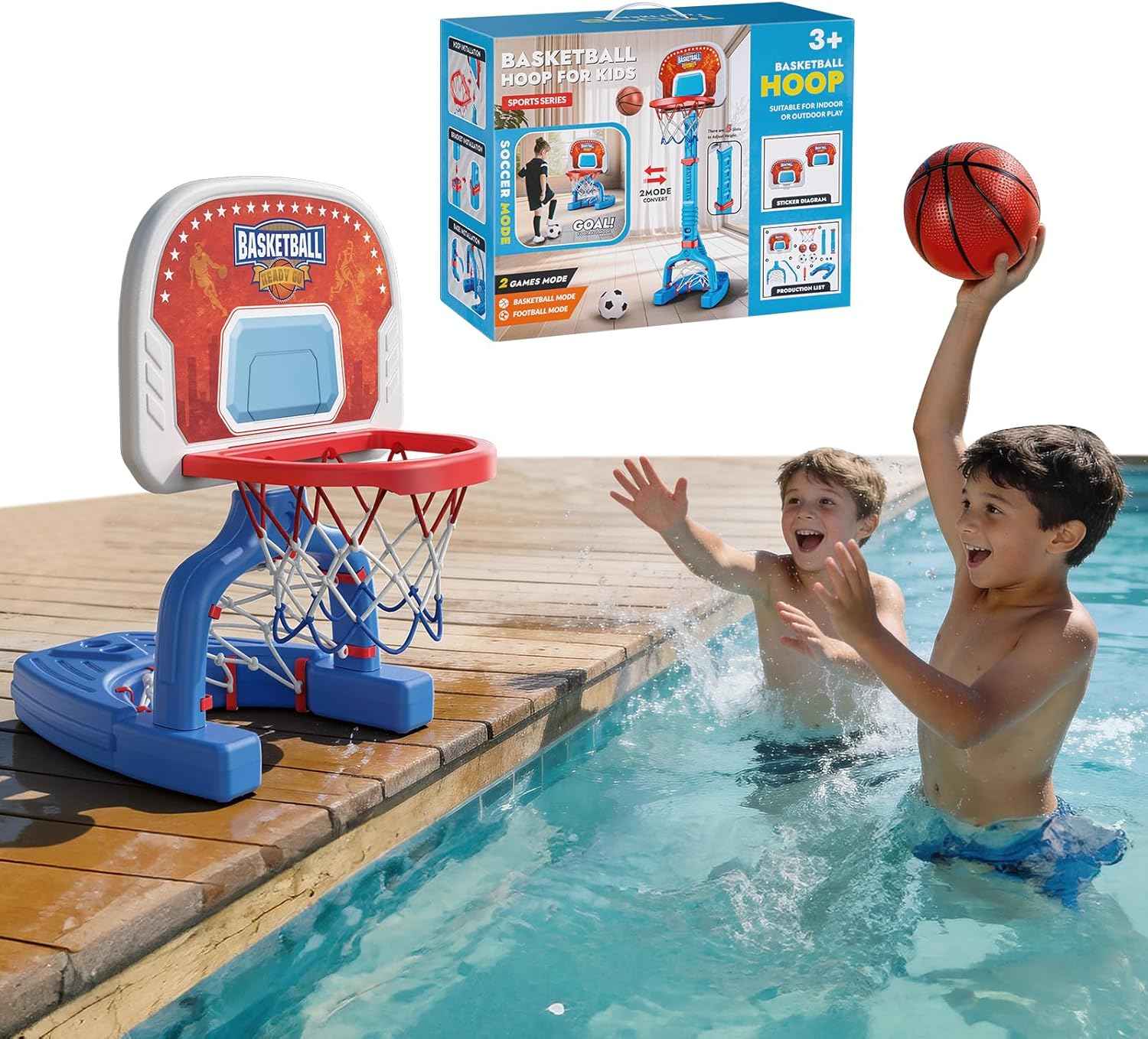 FLMAQE Toddler Basketball Hoop,Swimming Pool Basketball Hoop, Adjustable Mini Kids Basketball & Soccer Goal with4Balls & Ball Pumps for Indoor, Outdoor, Pool, Sports, Birthday Gifts for Children