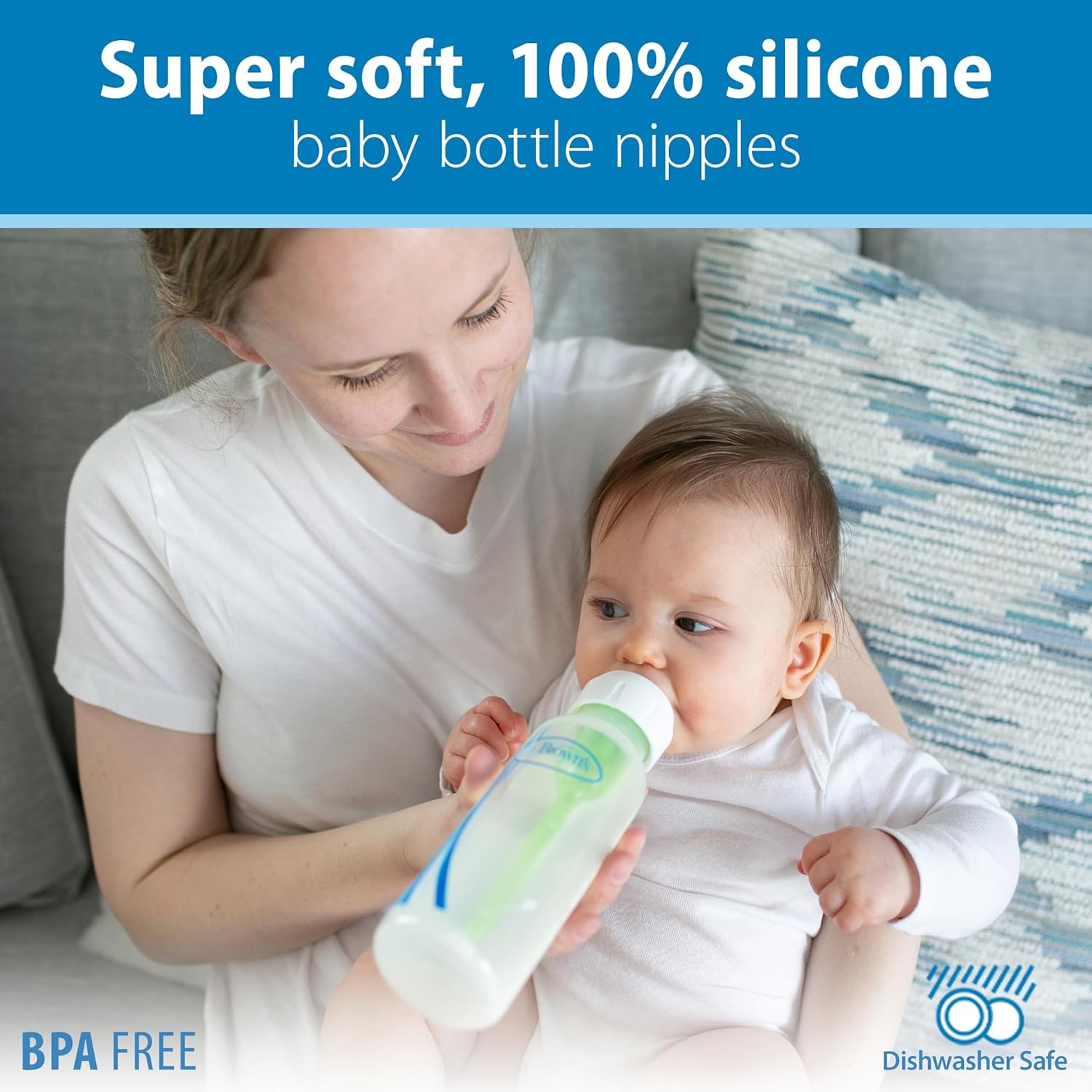 Dr. Brown's Natural Flow Anti-Colic Options+ Narrow Baby Bottle, 8 oz/250 mL, with Level 1 Slow Flow NipTLes, 0m+, 4 Pack