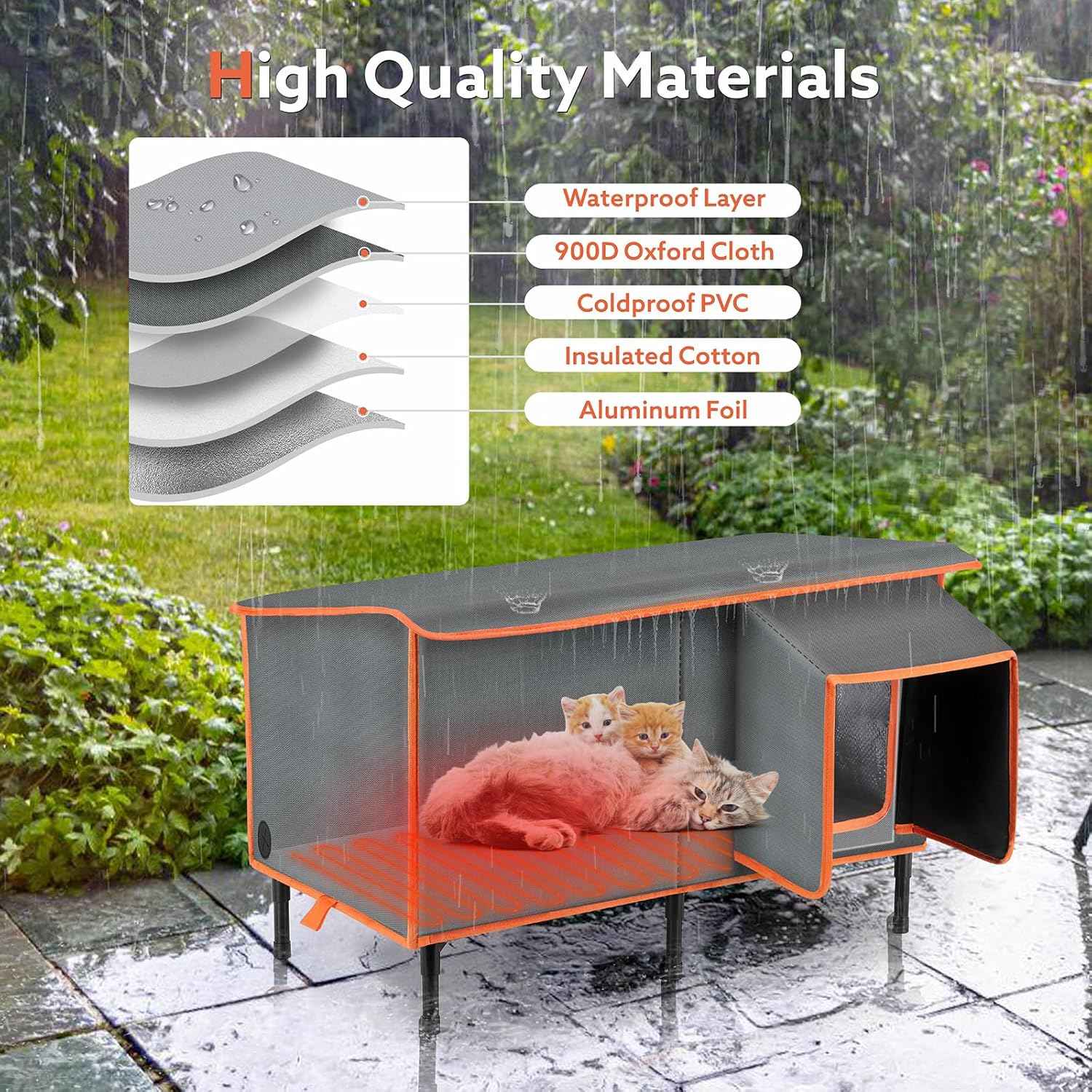 SIWA MARY Heated Cat House for Outside in Winter, Weatherproof Outdoor Cat House with Cat Heating Pad, Waterproof &Safe Escape Door, Insulated Cat Shelter with Heater for Feral Barn Cats Kitty