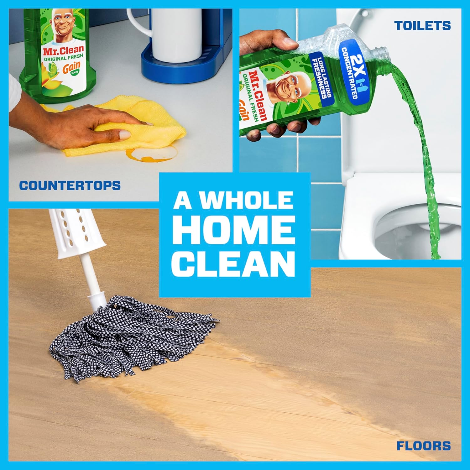 Mr. Clean All Purpose Cleaner, Floor Cleaner for Mopping Home, Bathroom, & Kitchen, Cleaning Liquid for Mop & Bucket, Cleaning SupTLies, Multi-Surface Dilutable, Gain, 41oz