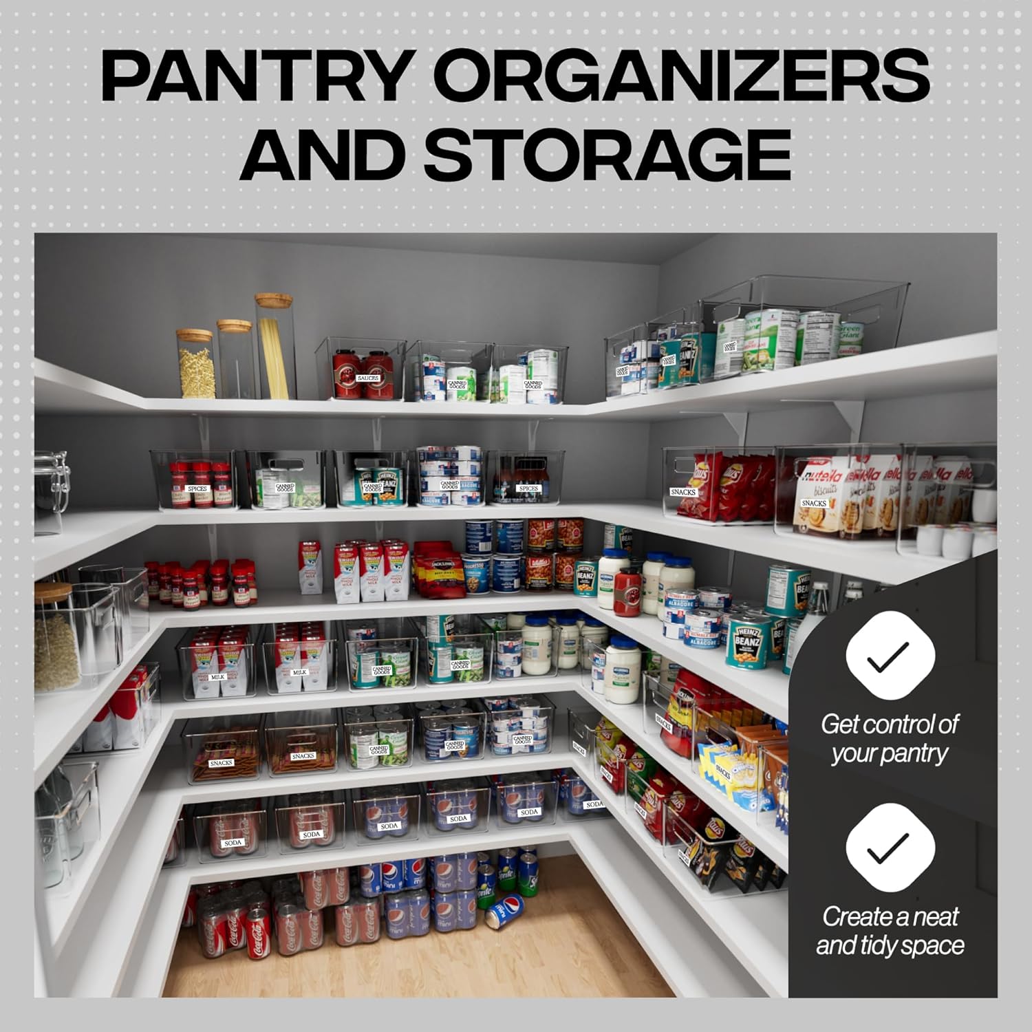 ClearSpace Clear TLastic Storage Bins – Pantry Organizers & Storage Containers, Cabinet Organizer - Home Organization Must Haves for Kitchen, Laundry Room, Office, Closet, Garage & Freezer