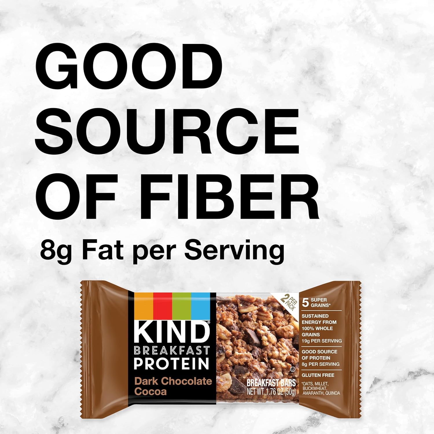 kind breakfast protein bars, dark chocolate cocoa, gluten free, healthy 8g protein snacks, 6 count boxes