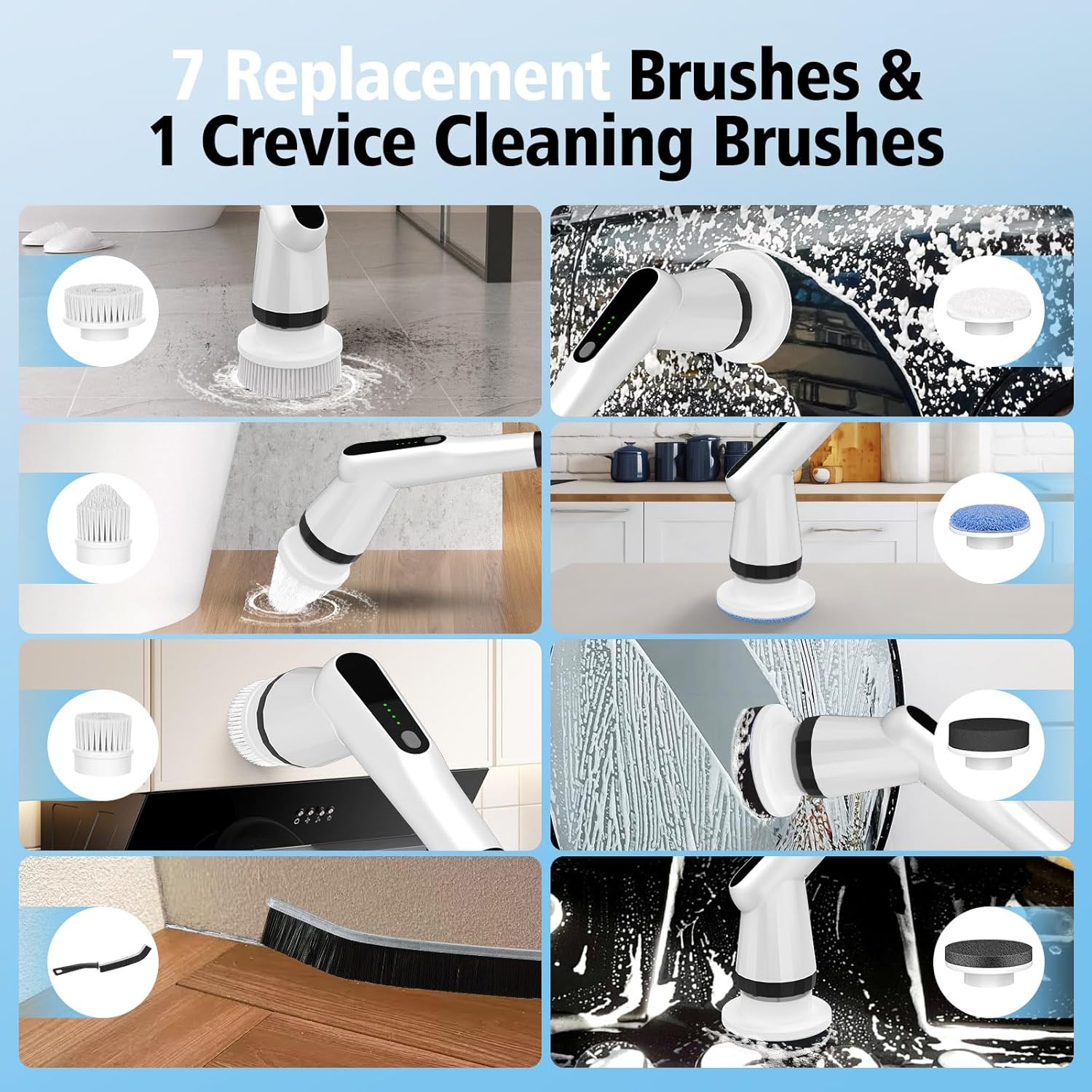 Electric Spin Scrubber, Dreazu IPX7 Shower Scrubber with 7 ReTLaceable Brush Heads & Retractable Handle, 2-Speed Adjustable Shower Cleaner for Bathroom, Bathtub, Kitchen, Tile Floors