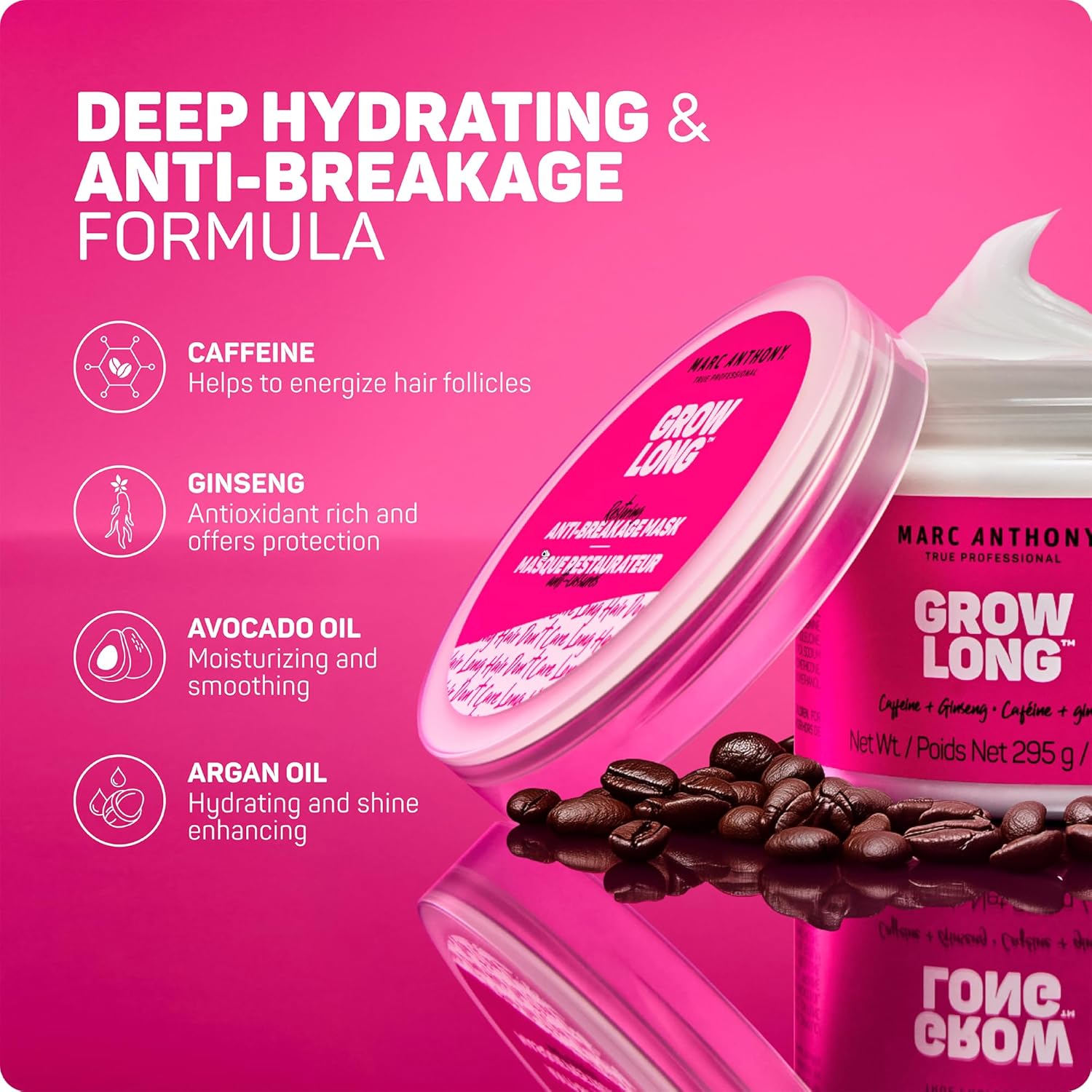 Marc Anthony Deep Conditioning Hair Mask for Dry & Damaged Hair, Grow Long Biotin - Argan Oil, Caffeine & Keratin Anti-Frizz Leave-In Repair Treatment For STLit Ends & Breakage