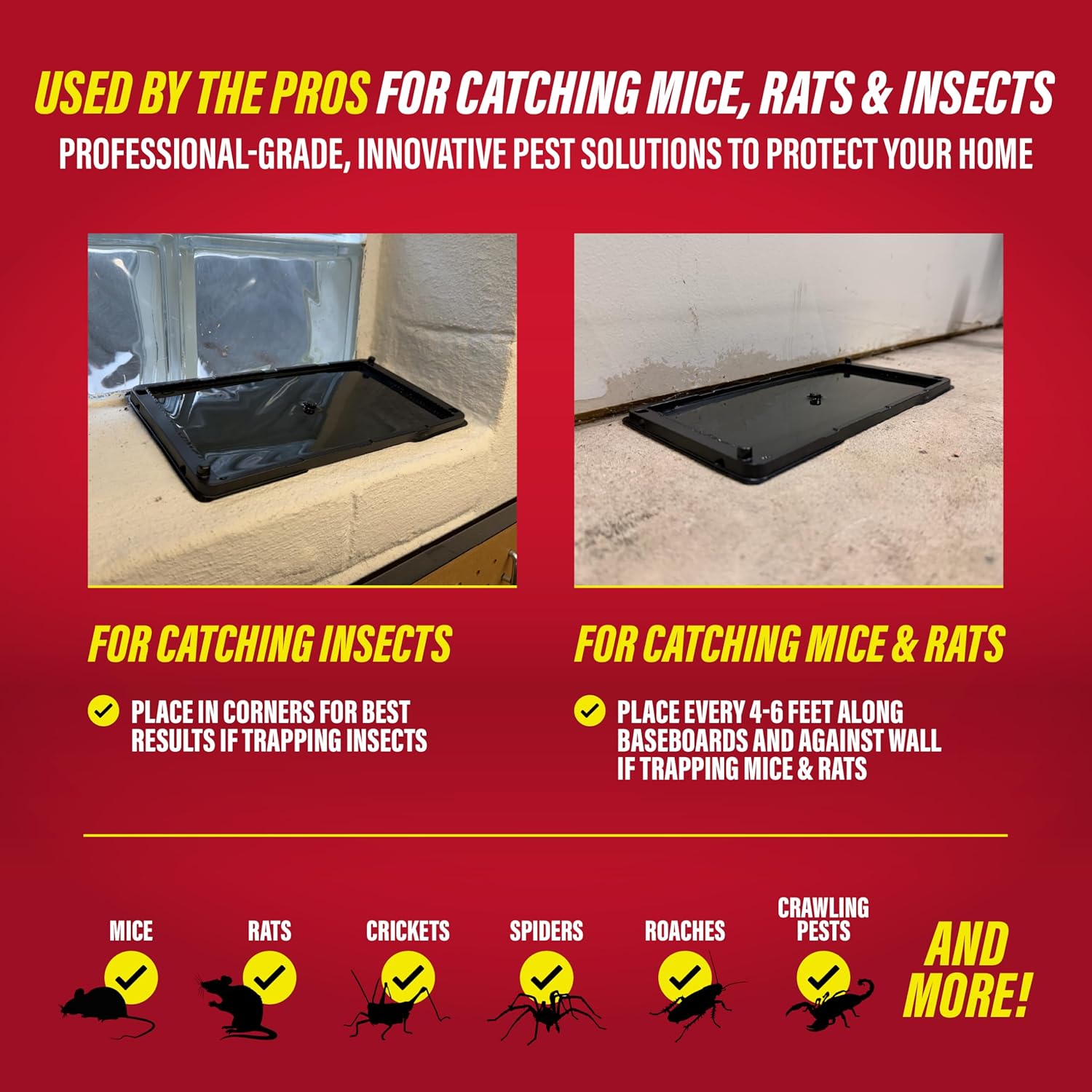 Catchmaster Rat, Snake and Mouse Traps 12Pk, Large Bulk Glue Rat Traps for Home, Adhesive TLastic Tray for Inside House, Snake, Mice, & Spider Catcher, Pest Control for House & Garage