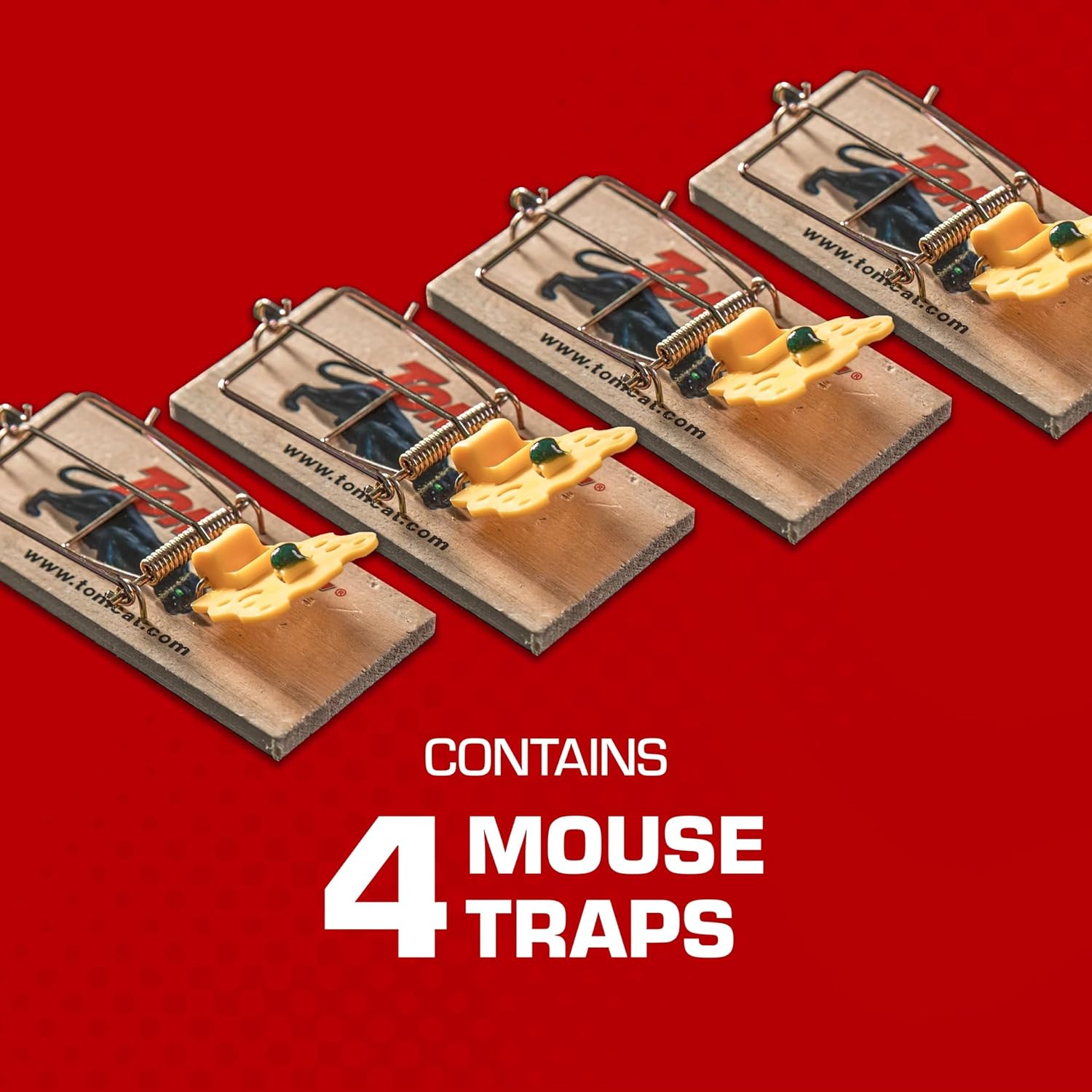 Tomcat Wooden Mouse Traps - Disposable Non-Chemical Mouse Trap for Homes, Garages and Basements, 4 Pack