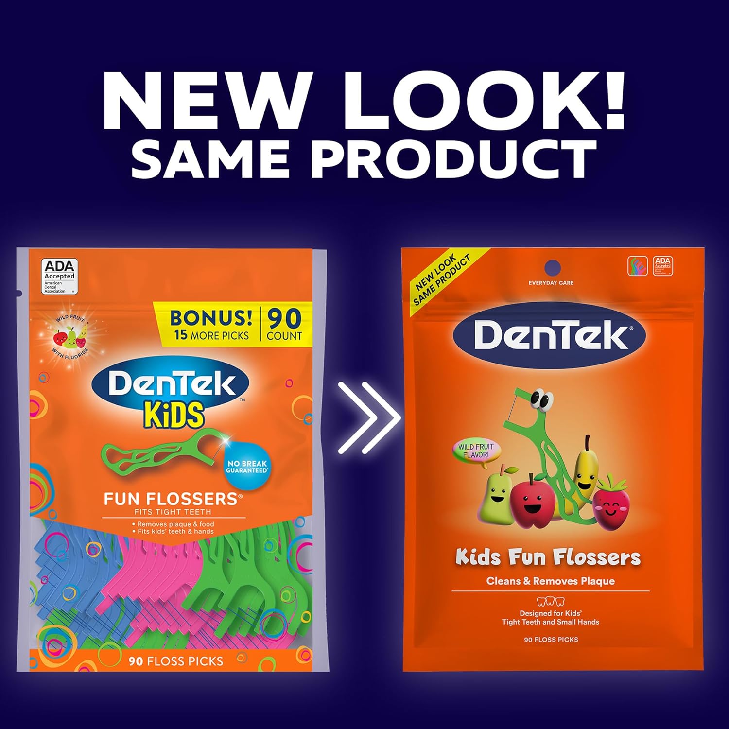 DenTek Fun Flossers – Kids Floss Picks with Wild Fruit Flavor, 90 Count