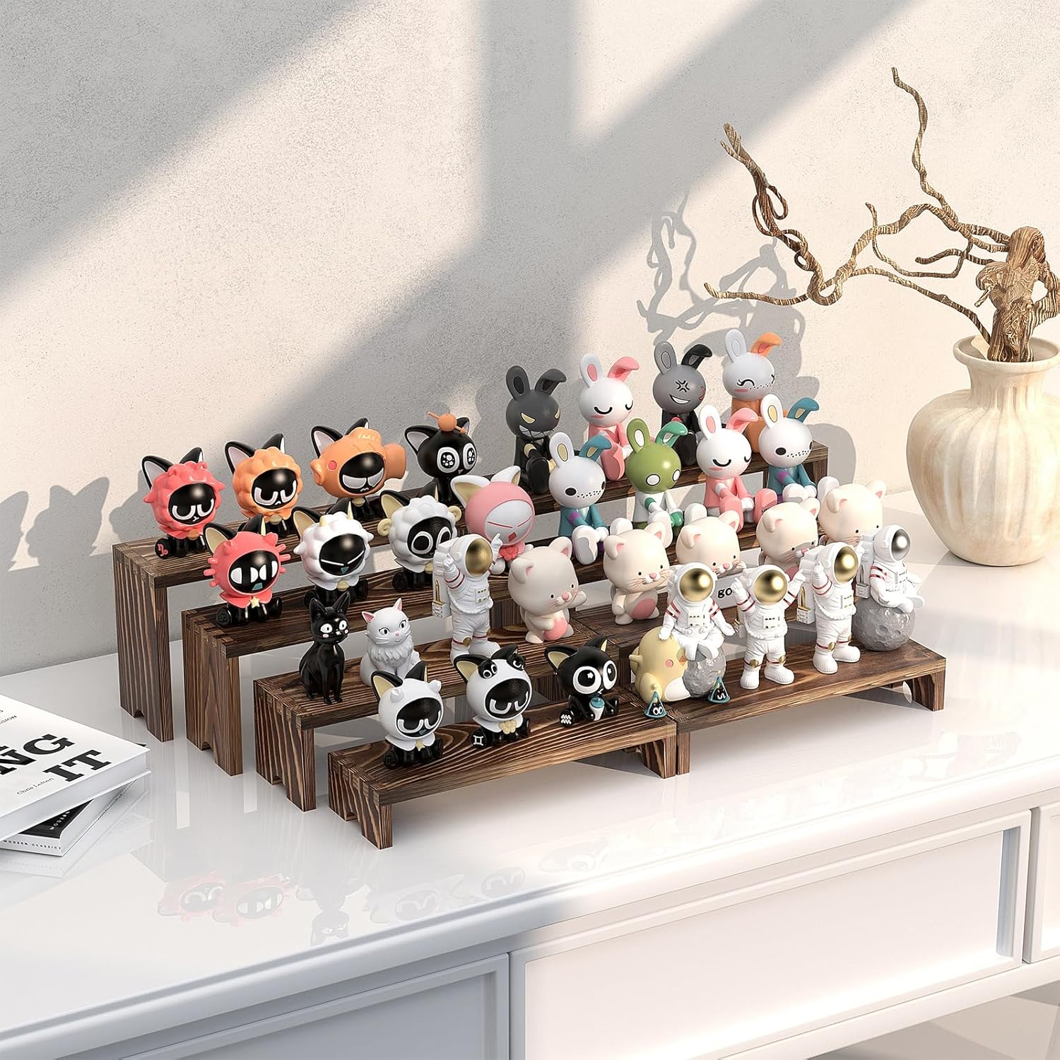 2 Set Wooden Tiered Risers DisTLay Stands for Vendor Events,Stackable Wooden Cupcake DisTLay Stand,Farmhouse Decor Wood Dessert Table DisTLay Set,Vendor Booth DisTLay Items,Food DisTLay Risers for Party（12-11.2-10.4-9.6IN）