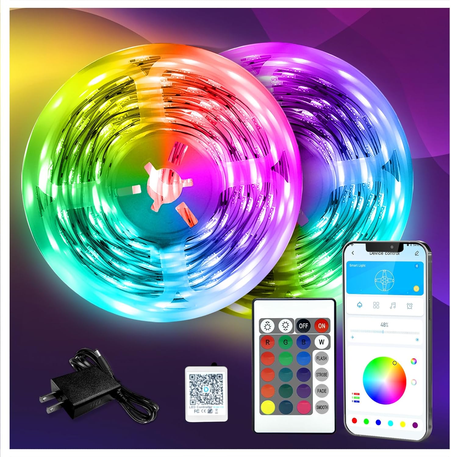 DAYBETTER LED Strip Lights 130ft Lights Strip for Bedroom, Desk, Indoor Room Bedroom Brithday Gifts RGB Decor with Remote and 24V Power SupTLy